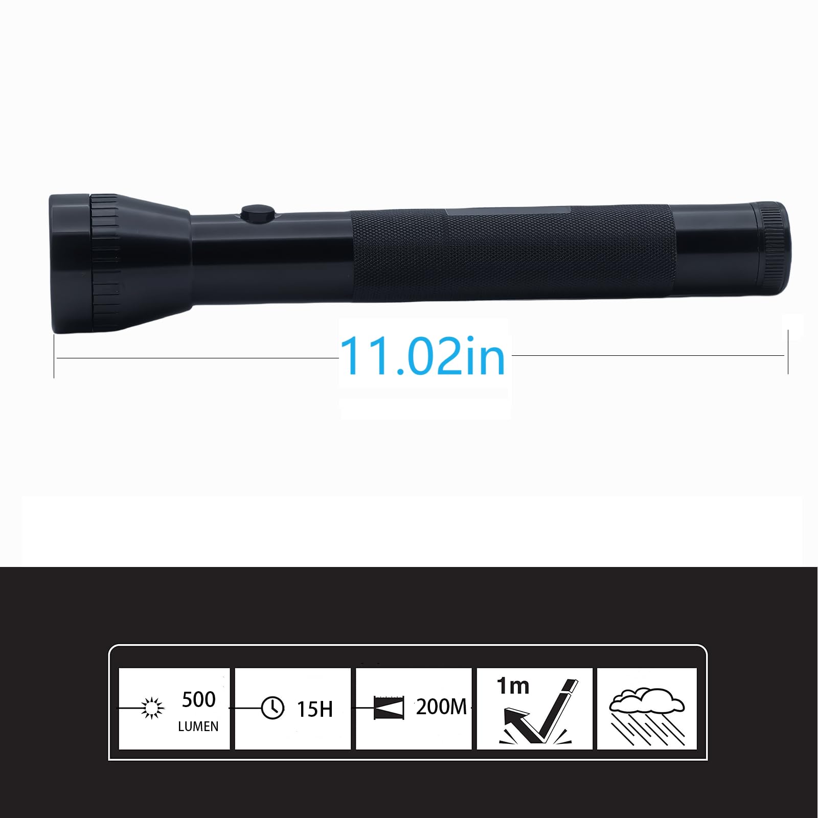 Darlur Heavy Duty Led Flashlight, 3 D Cell Battery, High Lumens, For Home Emergency,Single Mode, Aluminum Body, Black