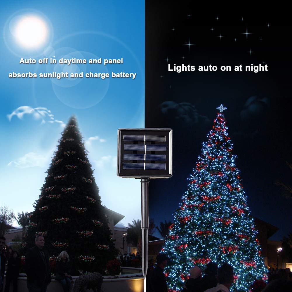 Toodour Solar Christmas Lights, 72Ft 200 Led 8 Modes Outdoor Christmas String Lights, Waterproof Solar Fairy Lights For Christmas Tree, Fence, Holiday, Party, Balcony, Christmas Decor - White