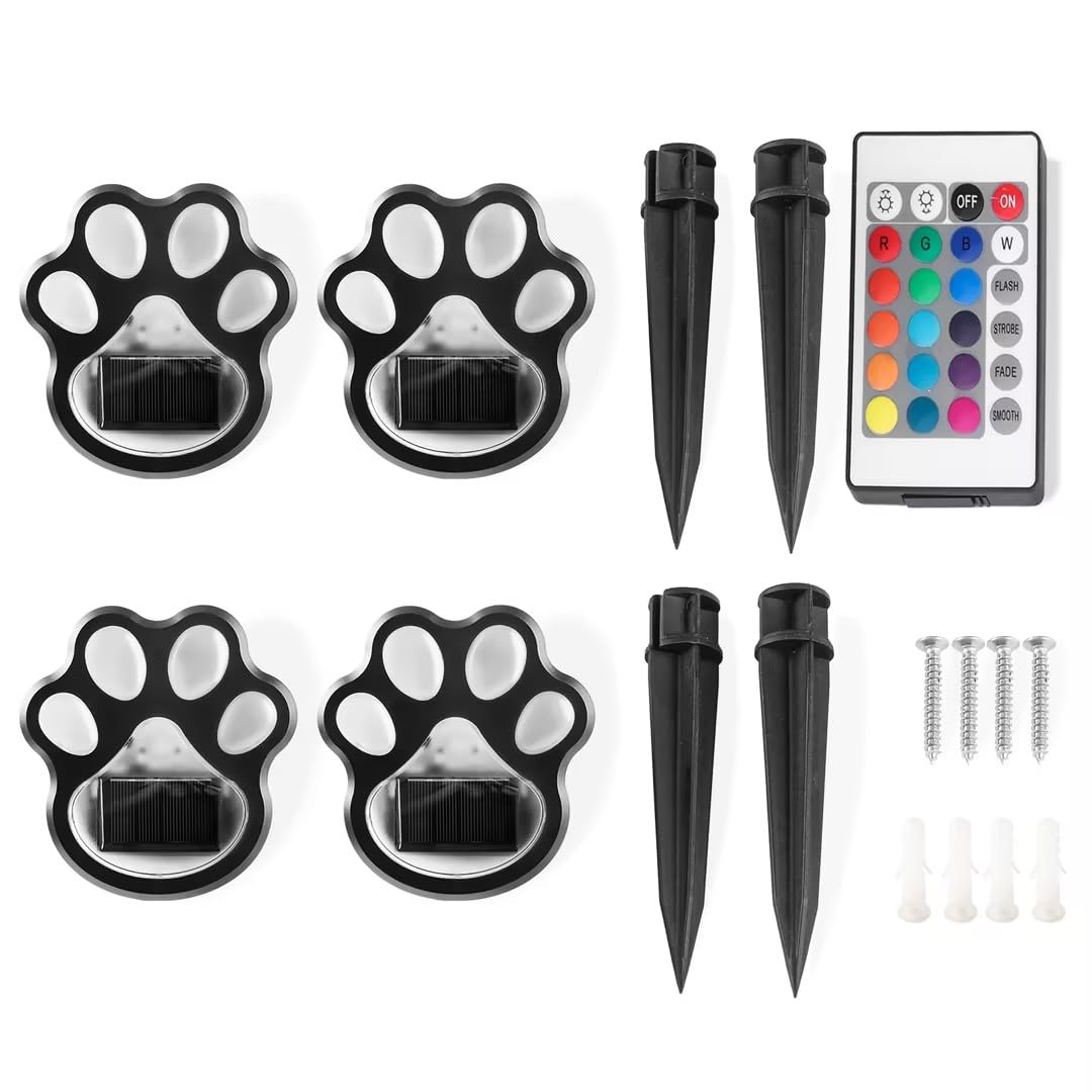 Rz.Joyo Set Of 2 Wireless Solar Dog Paw Print Lights, 5.1" Led Garden Lanterns, Waterproof Outdoor Animal Pet Decor For Garden, Pathway, Yard & Patio, Multicolor Changing Lights