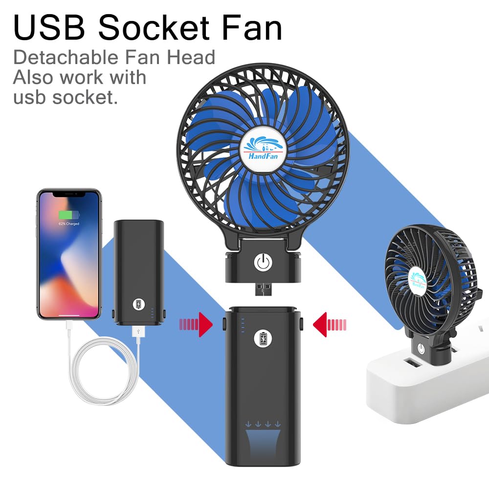 Handfan 10400Mah Handheld Fan With Double Portable Charger, Rechargeable Personal Hand Fan, Foldable