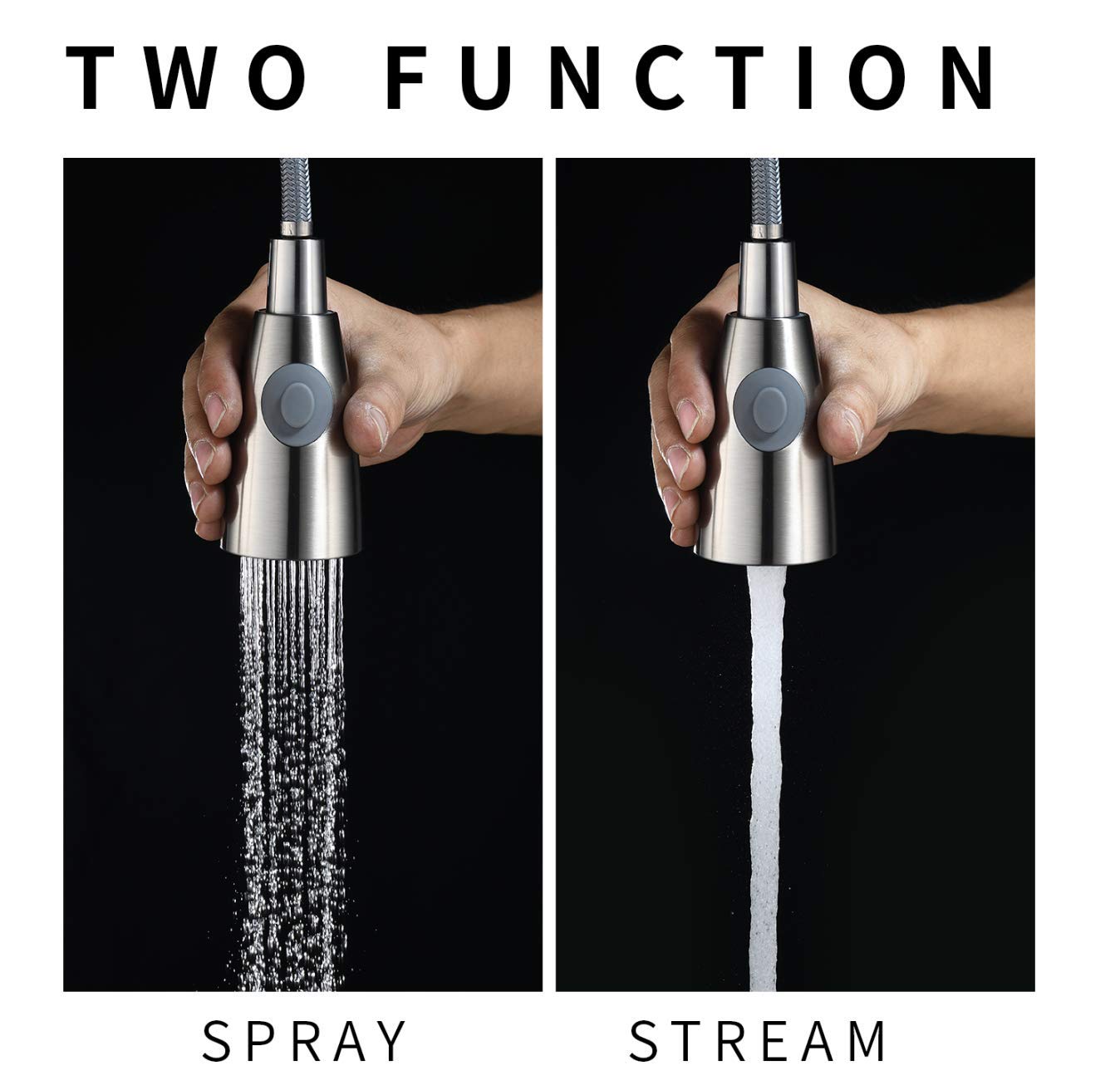Duranryan Kitchen Faucet Sprayer Head 2-Function Nozzle Spout G1/2 Connector Pull Down Pull Out Kitchen Tap Hose Sprayer Filter Sink Spray Head Replacement Part Brushed Nickel