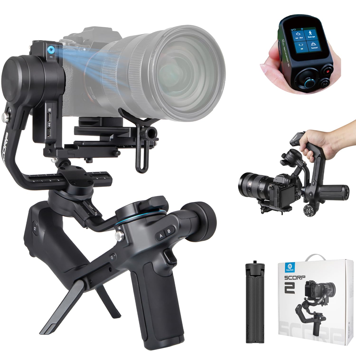Feiyutech Scorp 2 Gimbal Stabilizer For Dslr And Mirrorless Camera, Integrated Al Tracking Sensor, 3-Axis Camera Stabilizer For Sony Canon Panasonic Nikon, 2.5Kg Payload Touch Screen Vertical Shooting