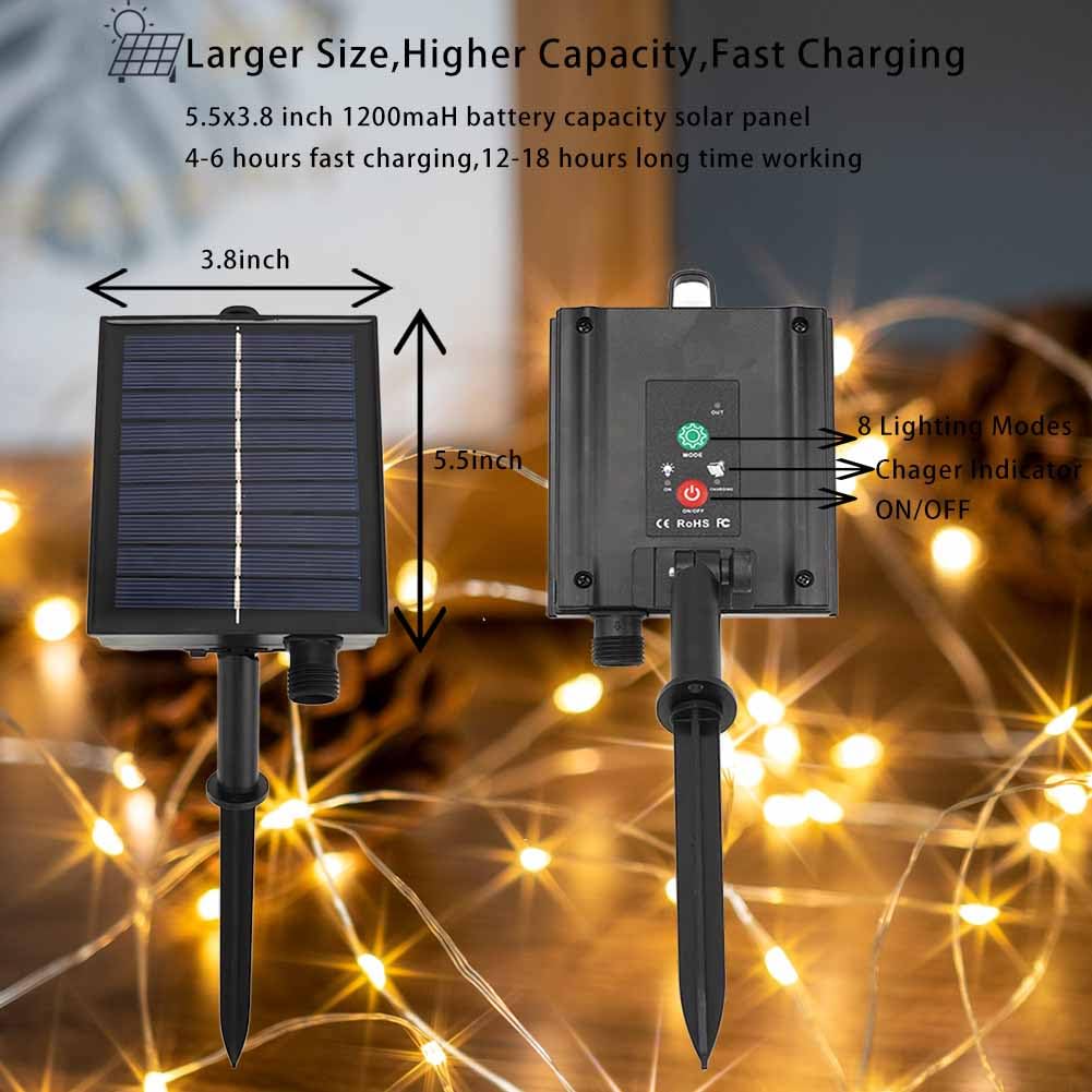Zeluxdot Solar String Lights Outdoor,100Ft 300 Leds Solar Fairy Lights,Waterproof Solar Light For Outside 8 Modes Button Controlled For Patio Gardens Backyard Tree Wedding Christmas,Warm White