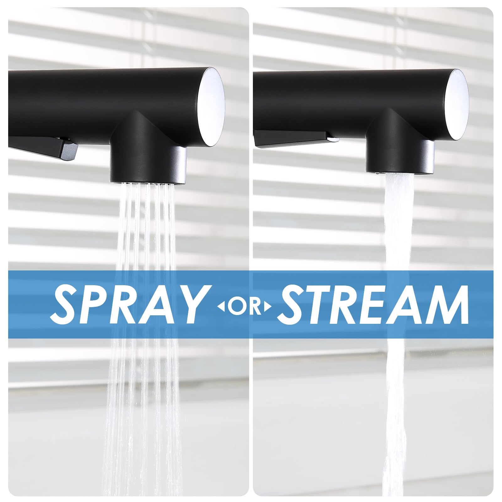 Rovogo Kitchen Faucet With Filtered Drinking Water Spout And Pull Out Sprayer, Dual Handle Single Hole, Stainless Steel, Black