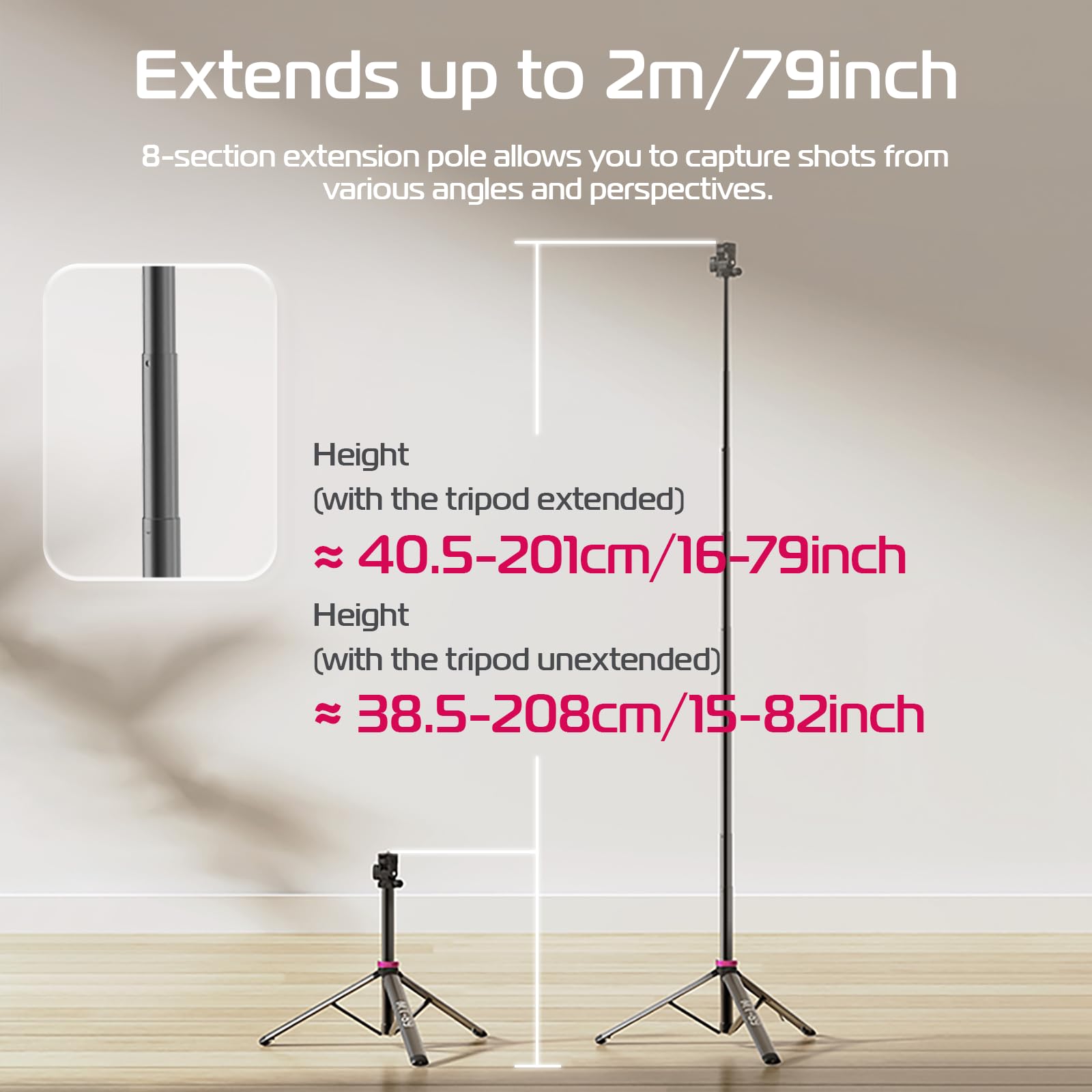 Ulanzi Mt-89 Extendable Tripod Aluminum, 82" Portable Adjustable Light Stand With 1/4" Screw Quick Release, 360° Ball Head Camera Phone Tripod For Camera Video Light Smartphone, Lightweight For Travel