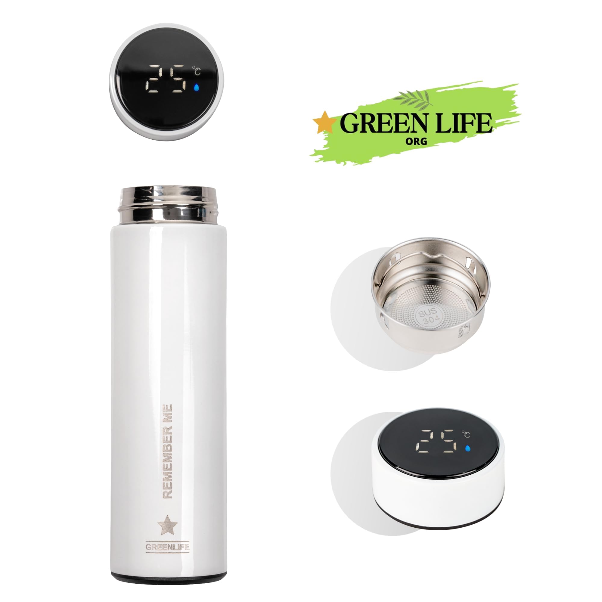 Greenlife Hydro Smart Sports Water Bottle With Led Temp Display, Vacuum Insulated Stainless Steel