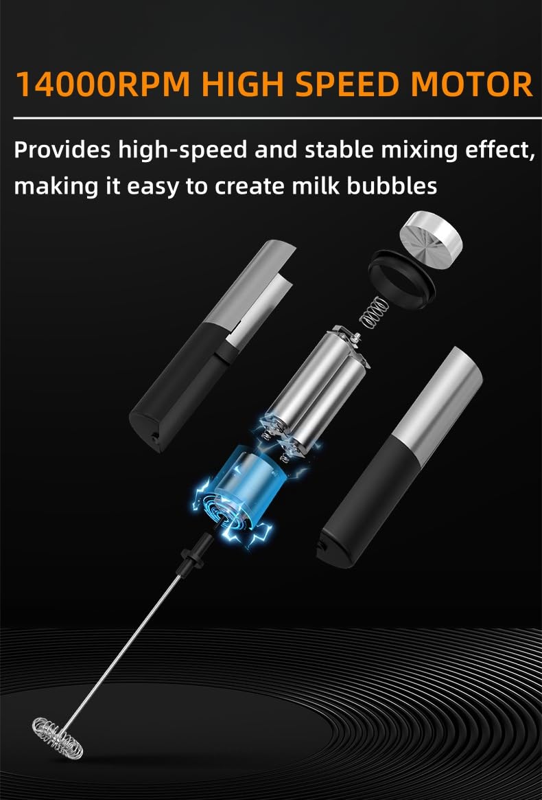 Taolivingmart Milk Frother Handheld For Coffee Electric Hand Blender, Mini Drink Mixer Whisk & Coffee Foamer Wand With Stand For Lattes, Cappuccino, Matcha And Hot Chocolate Kitchen s (Black+ Holder)