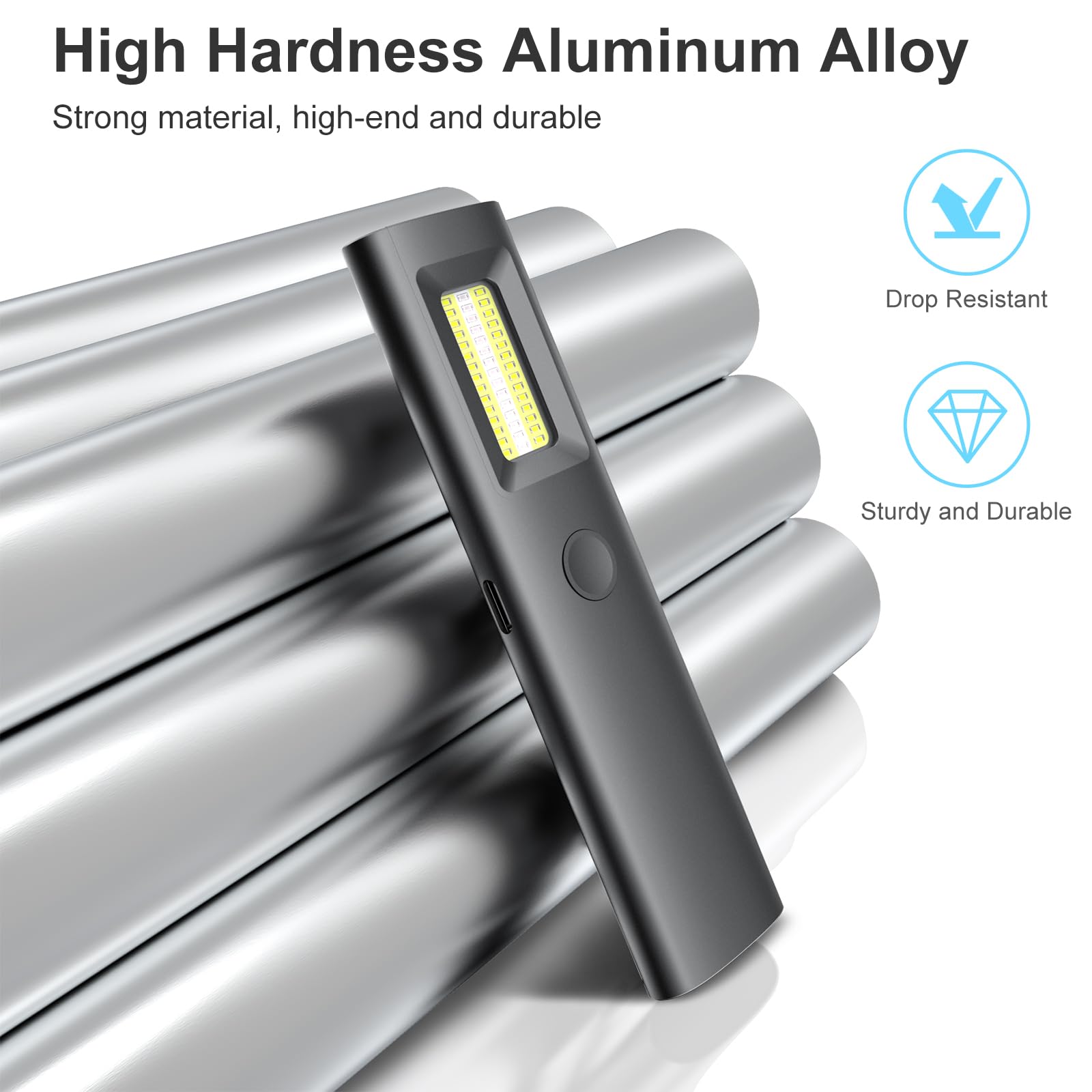 Acoszero Edc Flashlight Slim Pocket Magnetic Flashlight 1300 High Lumens Work Light With Warning Light Combo Edc Flat Light Rechargeable Lt-020 (Black)