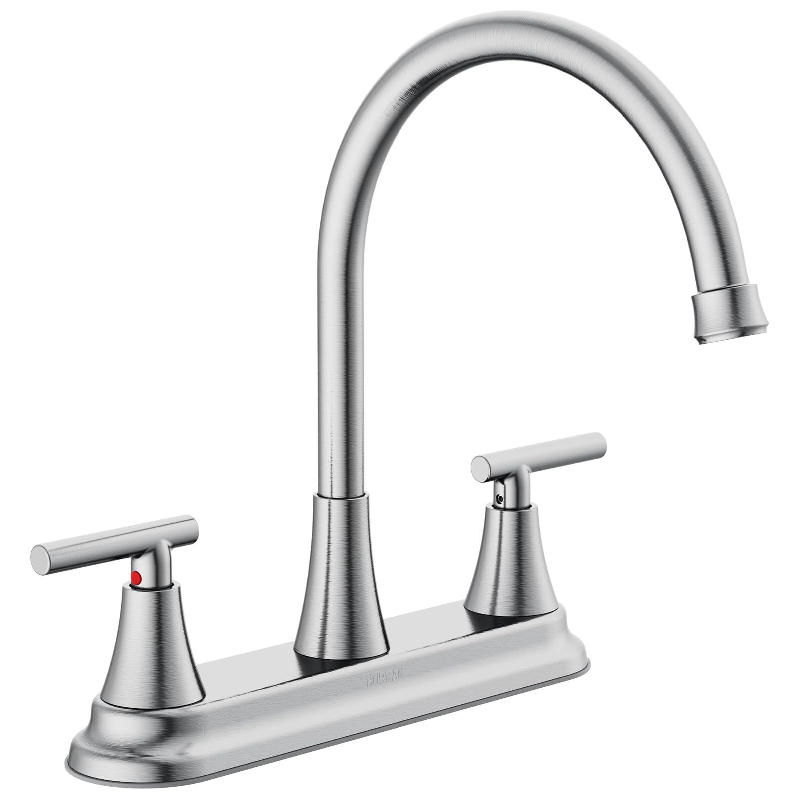 Hurran 2 Handle Kitchen Sink Faucet, 8 Inch High Arc 360°Swivel Kitchen Sink Faucet, 2 Or 3 Hole Kitchen Faucet Without Side Sprayer, Centerset Rv Kitchen Faucet With Stainless Steel Pipe, Nickel