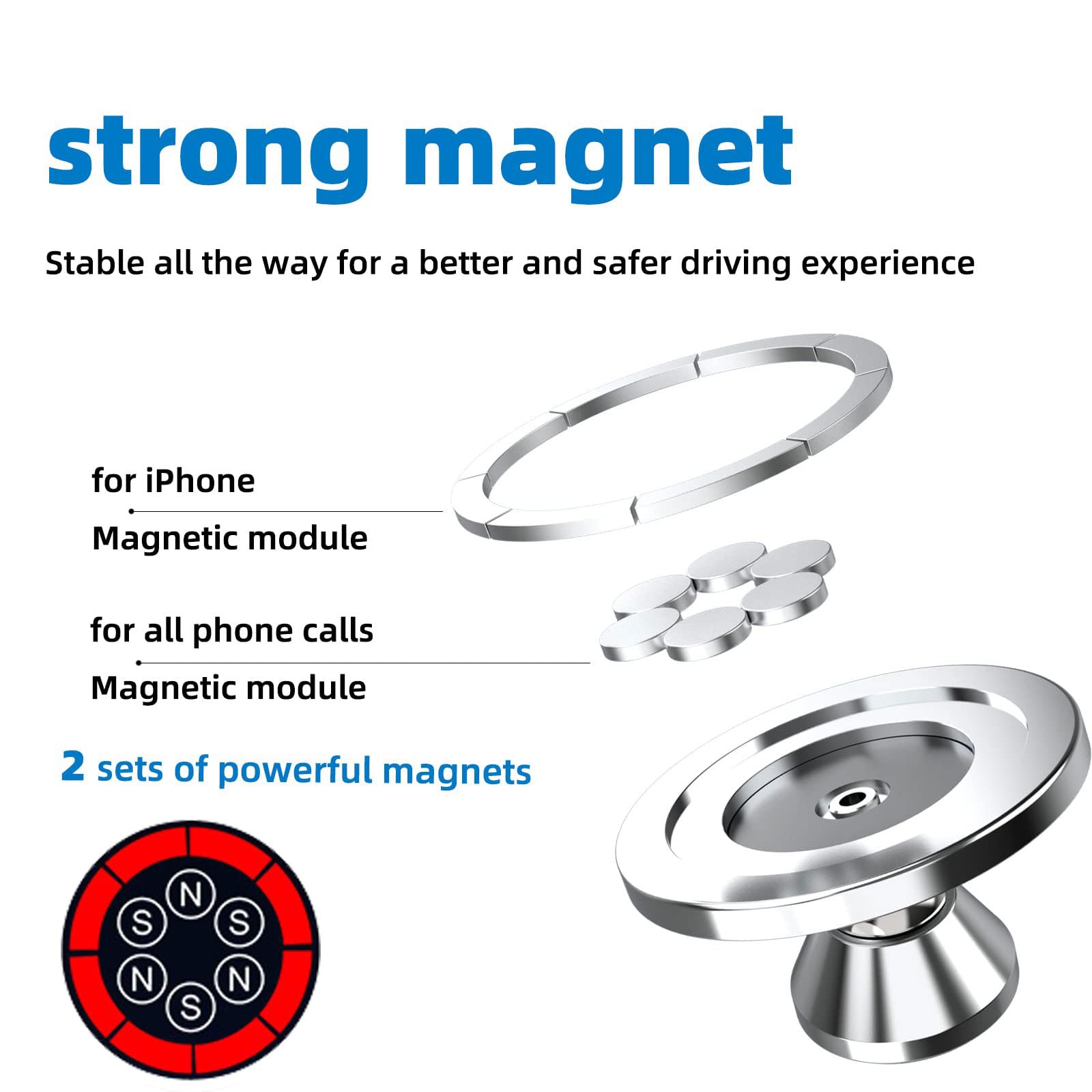 Forubar Magnetic Phone Holder For Car, [ 2 Groups Super Strong Magnet ] [ 360° Rotation ] Universal Dashboard Car Mount Holder Compatible With All Smartphones (Black)