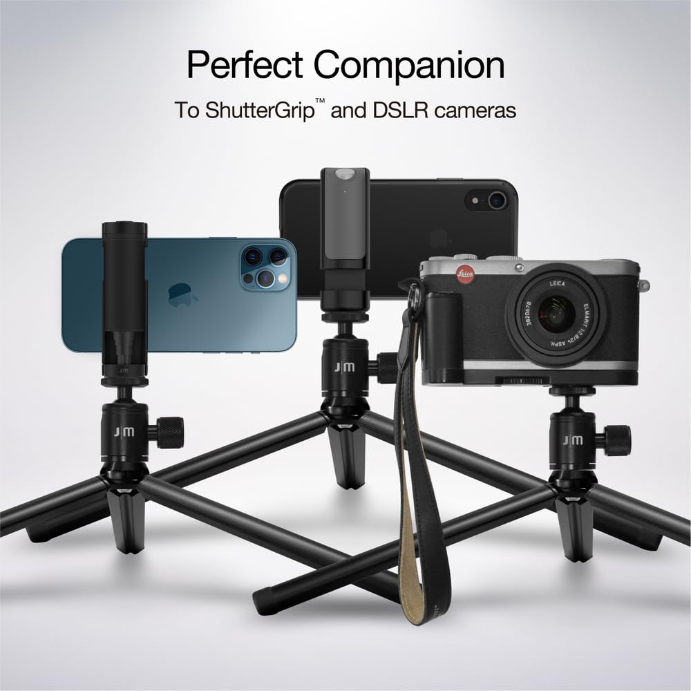Just Mobile Shuttergrip Mini Tripod Premium Aluminum Alloy Ball Head Mount Standard 1/4" Screw Desktop Tabletop Stand Tripod Fits All Cameras Black
