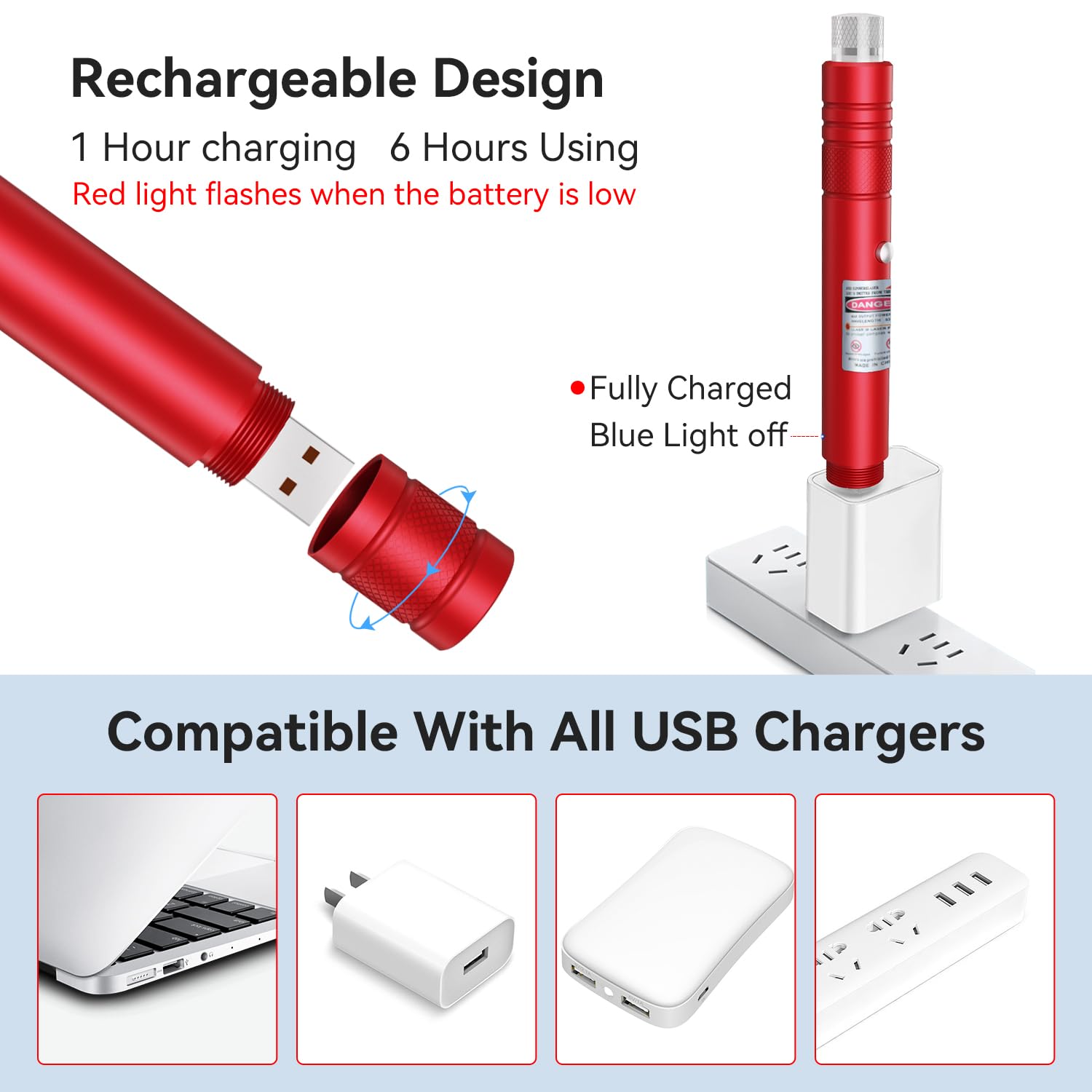 Miprezt [Professional] Rechargeable Red Beam Flashlight Long Distance Range For Tv/Led/Lcd Screens Tactical Flashlights Presentation Office/Outdoors/Astronomic/Construction-Red Shell [001]
