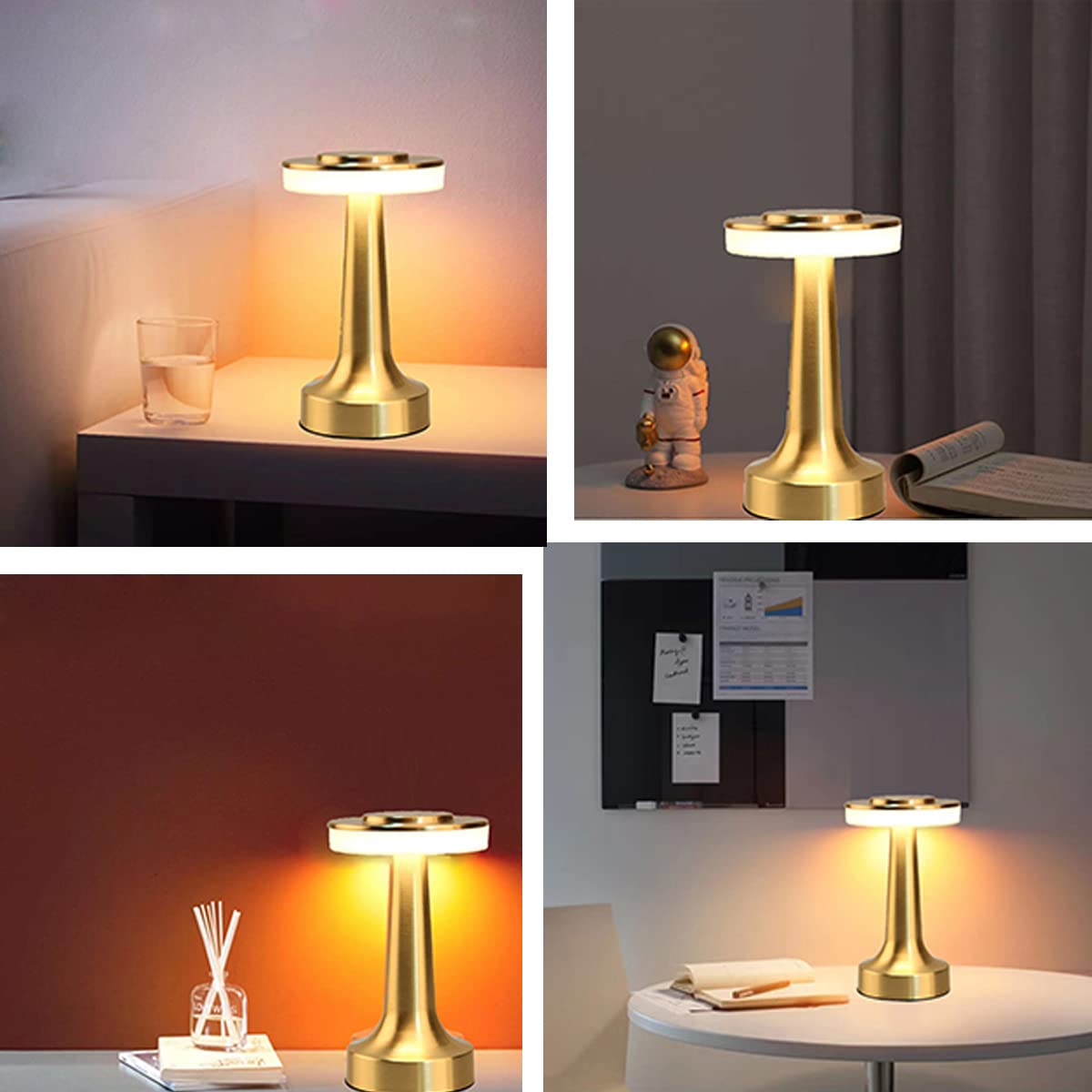 Cyrubalkinin Portable Led Table Lamp With Touch Sensor, 3-Levels Brightness, Rechargeable Battery Up To 48 Hours Usage, Night Light For Kids Nursery, Nightstand Lamp, Bedside Lamp (Gold)