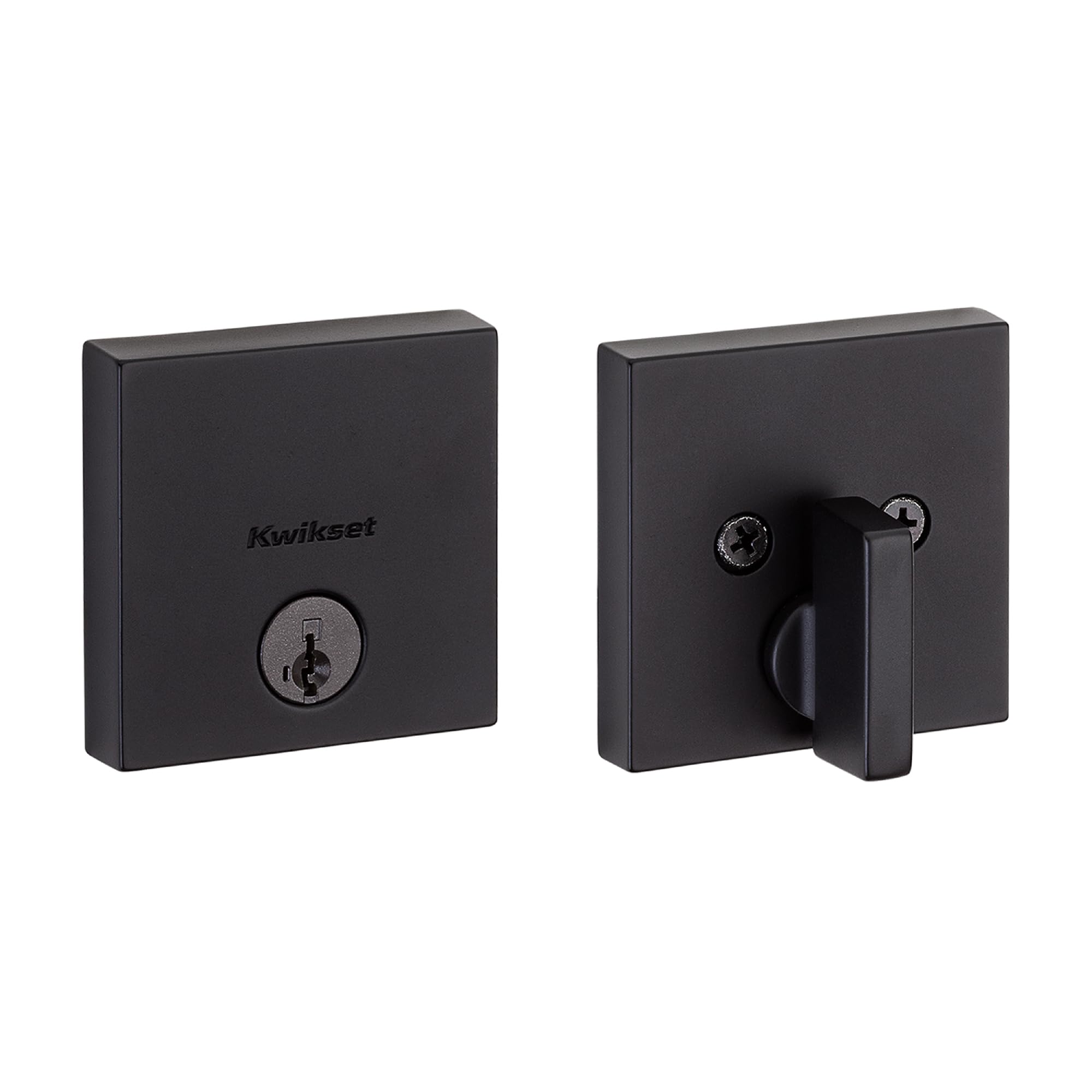 Kwikset Downtown Deadbolt Lock, Matte Black Square Exterior Keyed Front Entry Door, Pick Resistant Smartkey Rekey Security, Single Cylinder Dead Bolt, With Microban Protection
