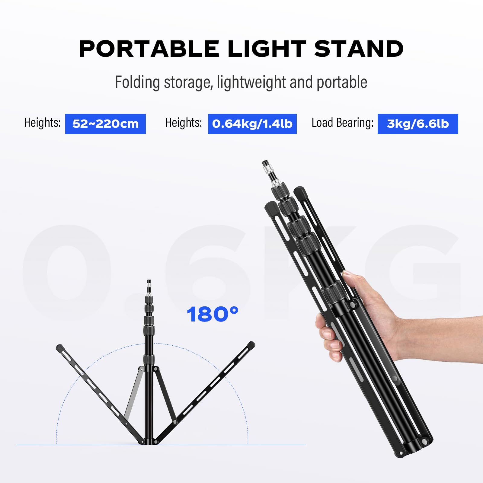 Soonpho Travel Light Stand 86.6In / 2.2M Carbon Fiber Sturdy Light Weight Portable Tripod Light Stand With Carry Bag For Photography Outdoor Shooting Speedlight Reflector Ring Light (Black-Aluminum Alloy)