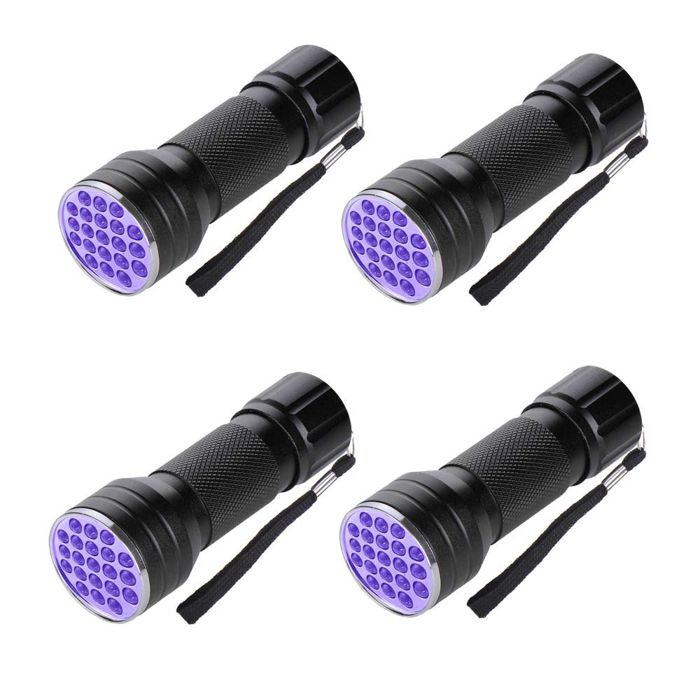 Optimal Shop Uv Flashlight, 4 Pack Uv Light 21 Led Uv Blacklight Flashlight Detector For Dogs, Pet Stain Detector, Dog Urine Remover, Bed Bug Detector-Black (4 Pack)