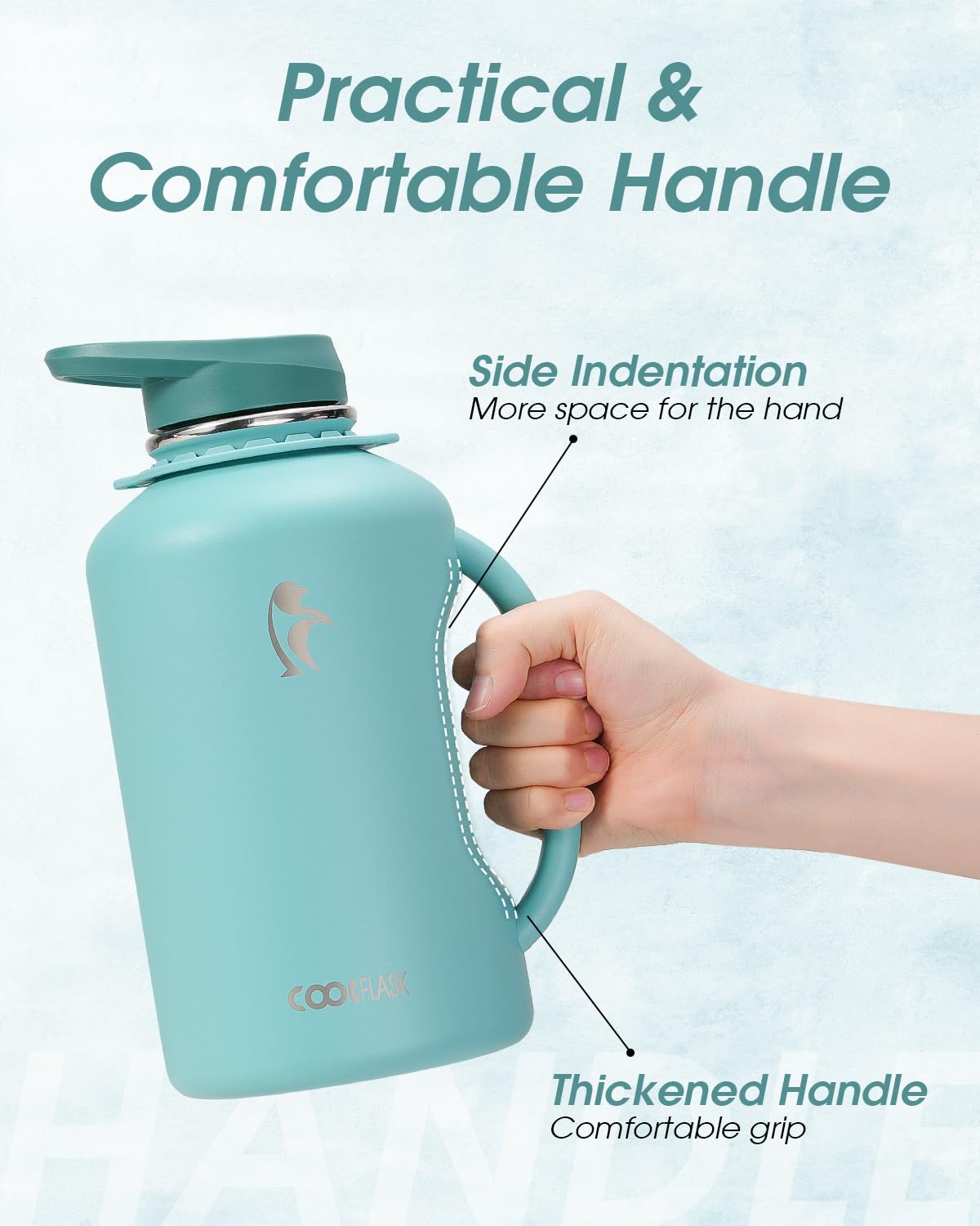 Coolflask Half Gallon Water Bottle Insulated, 64 Oz Insulated Stainless Steel Water Jug
