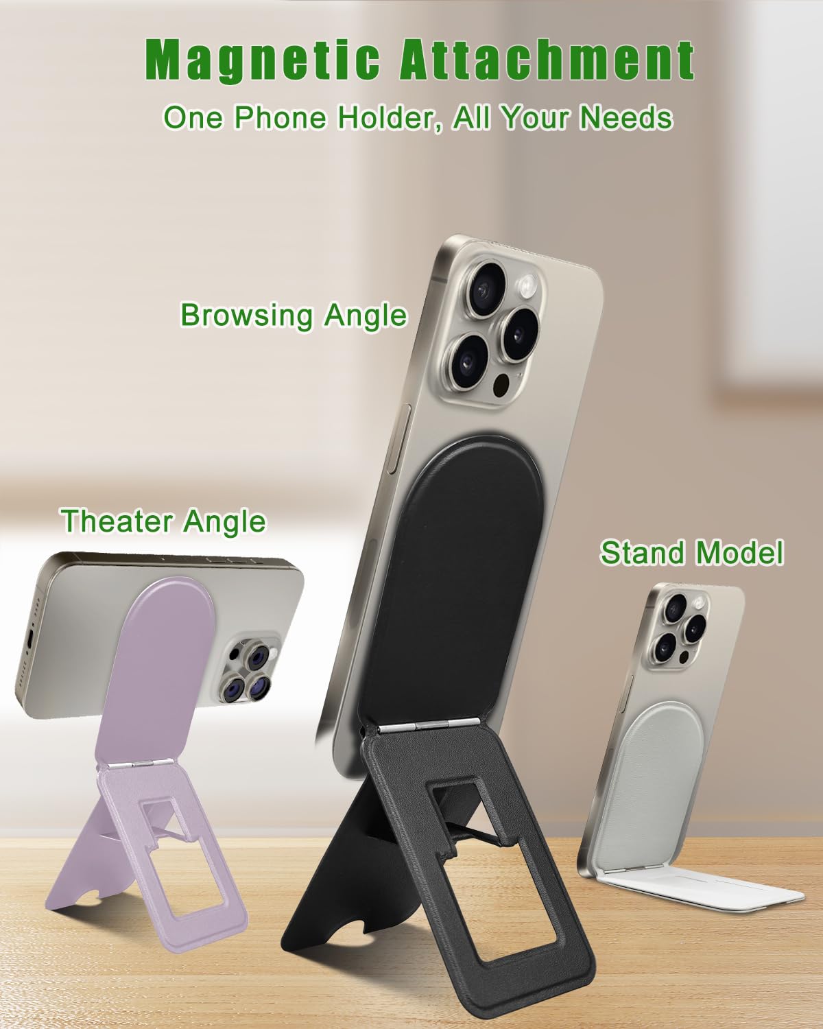 Guyefofo Phone Stand, Magnetic Phone Tripod, Eco-Friendly & Stain-Resistant Leather, Angle Adjustment & Strong Magnet Tripod For Iphone 16/15/14/13/12 (Included Metal Ring)-Purple