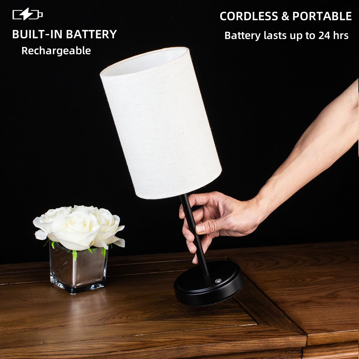Lhyuetong Portable Led Desk Lamp, Cordless Bedside Touch Night Light, Built-In Rechargeable Battery, 3-Level Brightness Adjustment, Suitable For Bedrooms, Dining Rooms/Courtyards/Dormitories