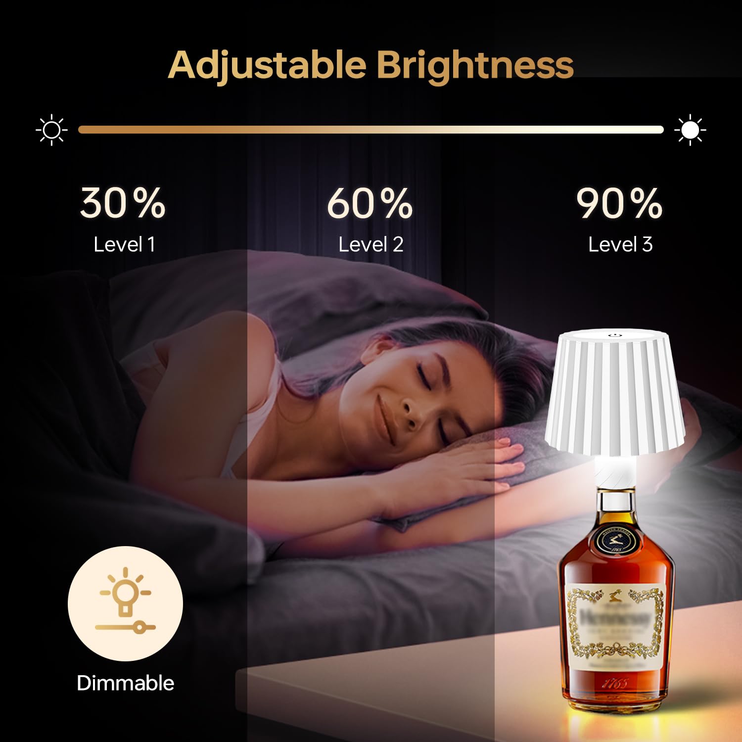 Hinine Wireless Lamp Shade With Rgb Mode And 3 Color Temperature, Rechargeable Cordless Table Lamp, Dimming Led Wine Bottle Lights For Bedroom, Restaurant, Bar - White