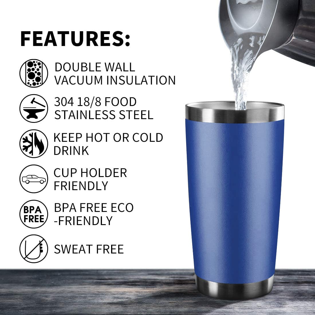 20Oz Tumbler Stainless Steel Vacuum Insulated Mug With Lid, Double Wall Travel Mug, Durable Powder