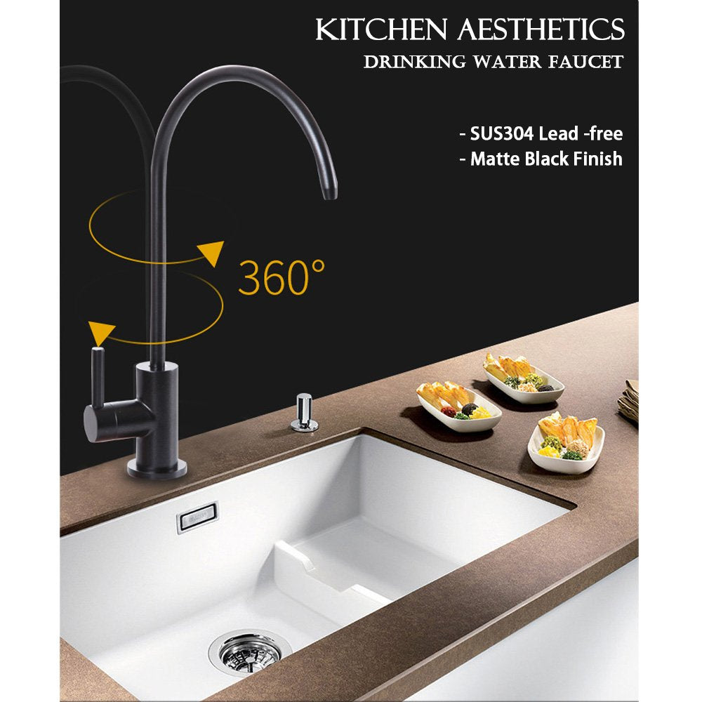 Esow Kitchen Water Filter Faucet, 100% Lead- Drinking Water Faucet Fits Most Reverse Osmosis Units Or Water Filtration System In Non-Air Gap, Stainless Steel 304 Body Matte Black Finish