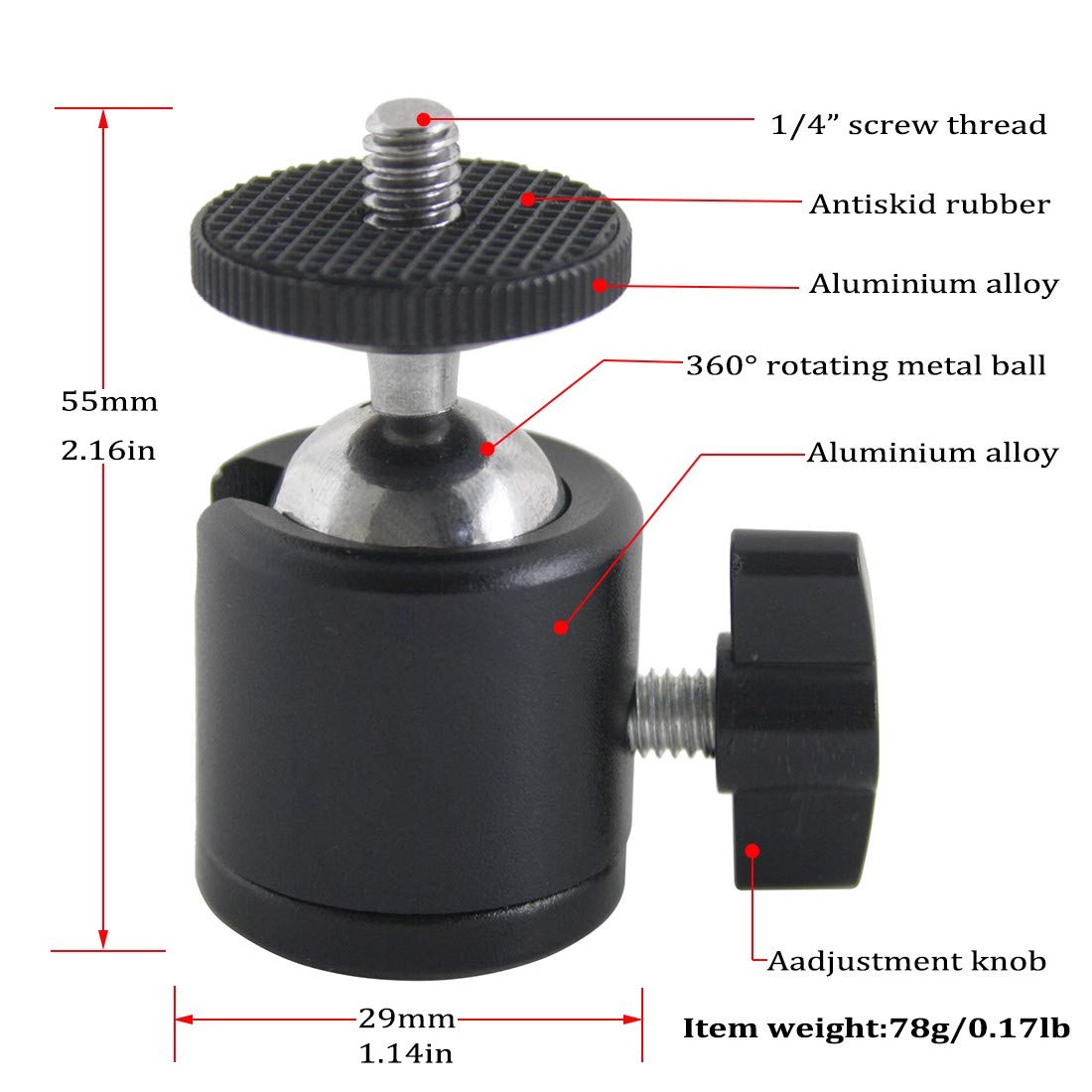 Exmax 360 Degree Swivel Mini Tripod Ball Head With 1/4” Screw Thread Base For Dslr Camera Camcorder Led Light Tripod Monopod Bracket Compatible With Htc Vive Gopro - 2 Pack Black