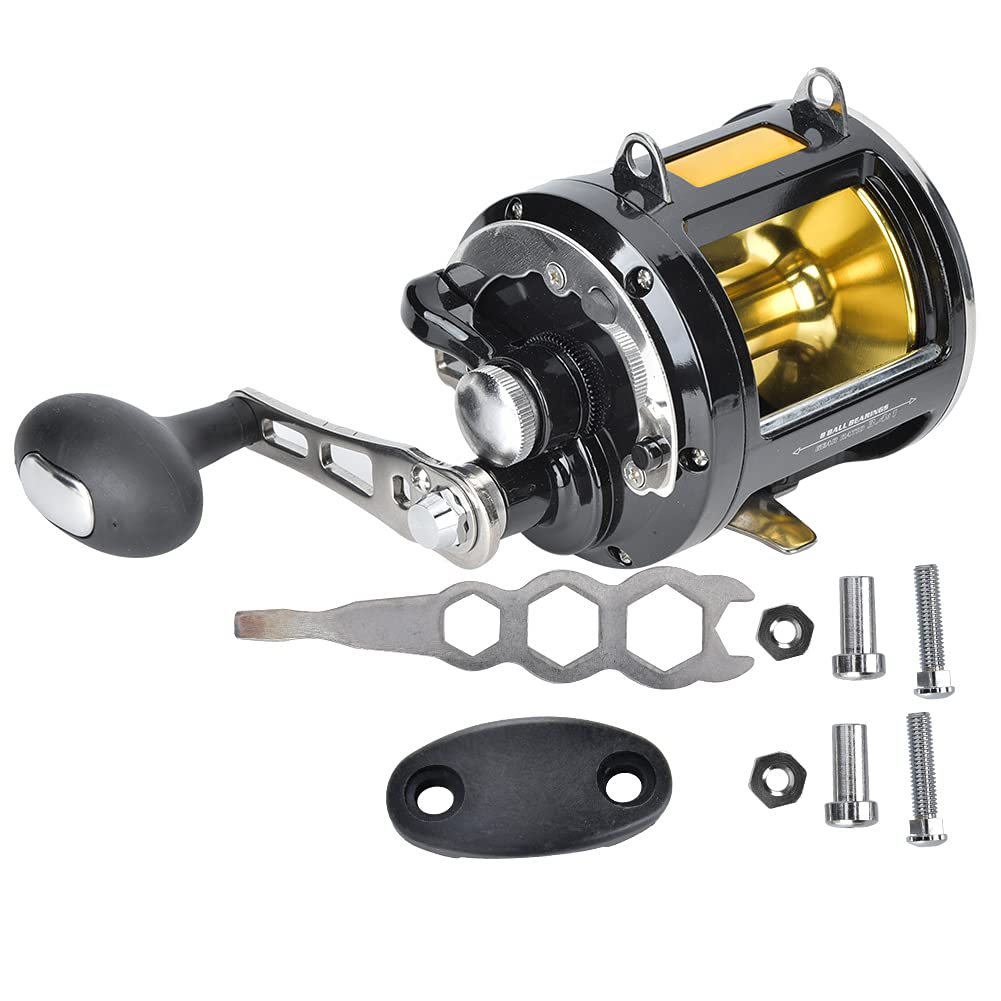 Vbestlife Tr12000 All Metal Trolling Fishing Reel, High-Strength Bearings, Strong Body, Farther Throwing Distance, Carbon Fiber Brake Washer, Black, Ambidextrous, 55 Pounds Drag