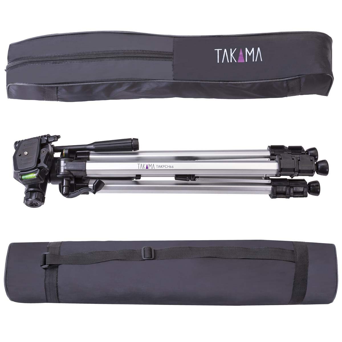 Takama Aluminum 3-Section Tripod With 3-Way Head, 66" Max Height