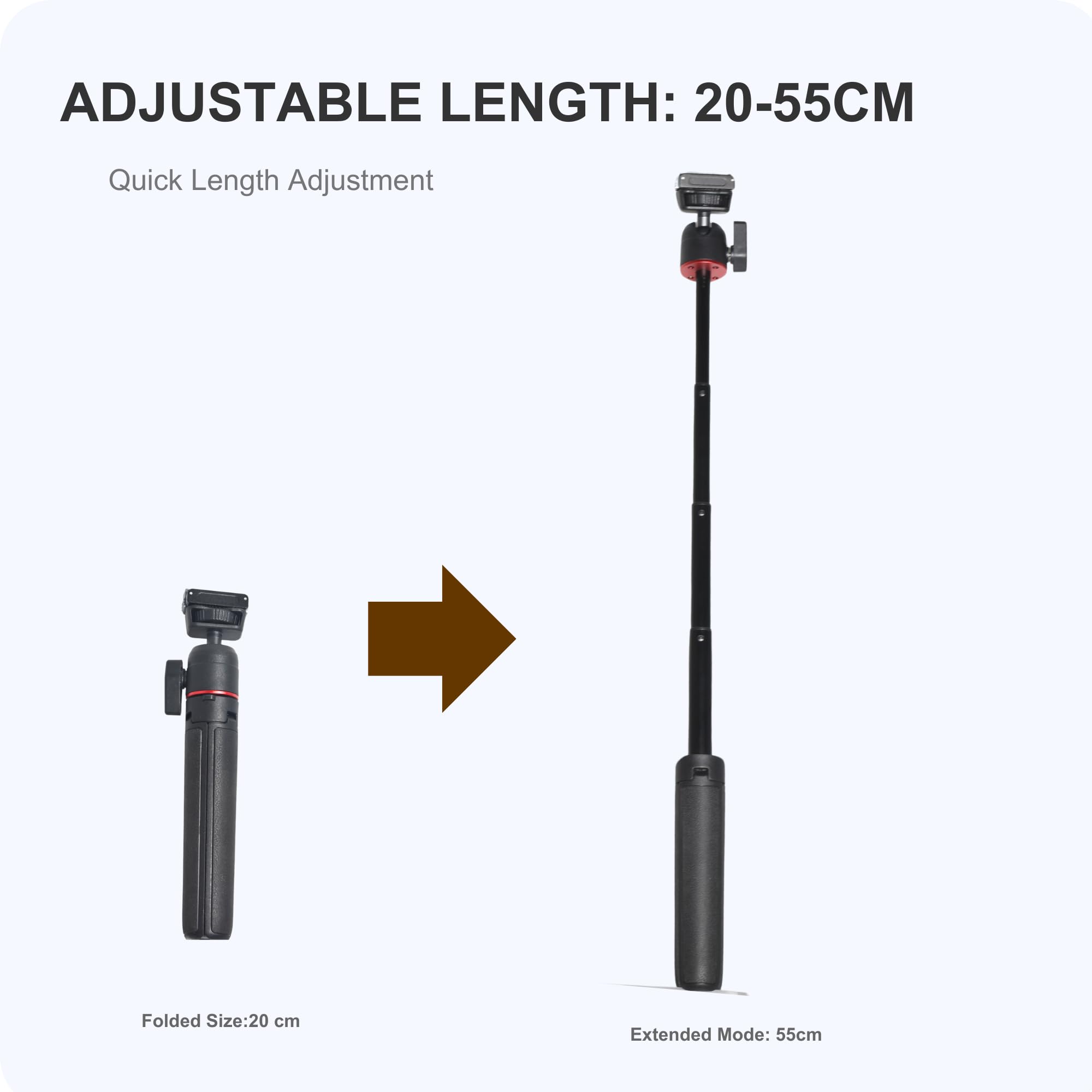 Fotoleey Mini Tripod For Dji Osmo Action 5 Pro/Action 4, 20-55Cm Extendable Holder With Ball Head Mount Compatible With Insta360, Go Pro, Vlogging Live Streaming Camera Stand