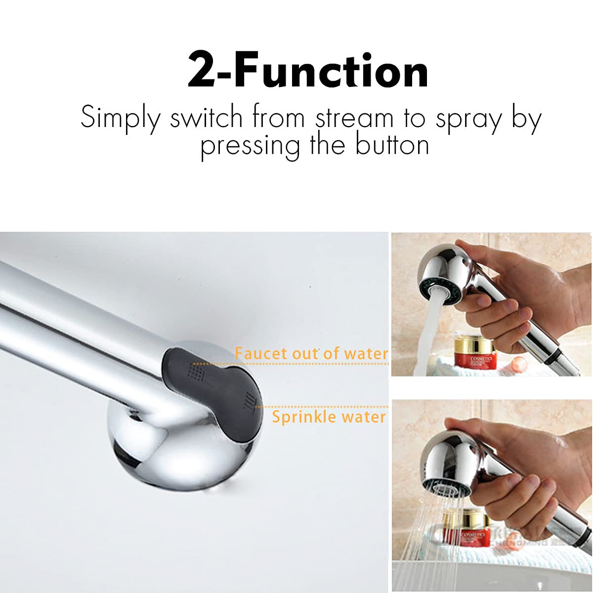 Gnimauhz Kitchen Sink Pull Down Faucet Head Replacement 2-Functions Pull Out Sprayer Head Chrome, (Plating)