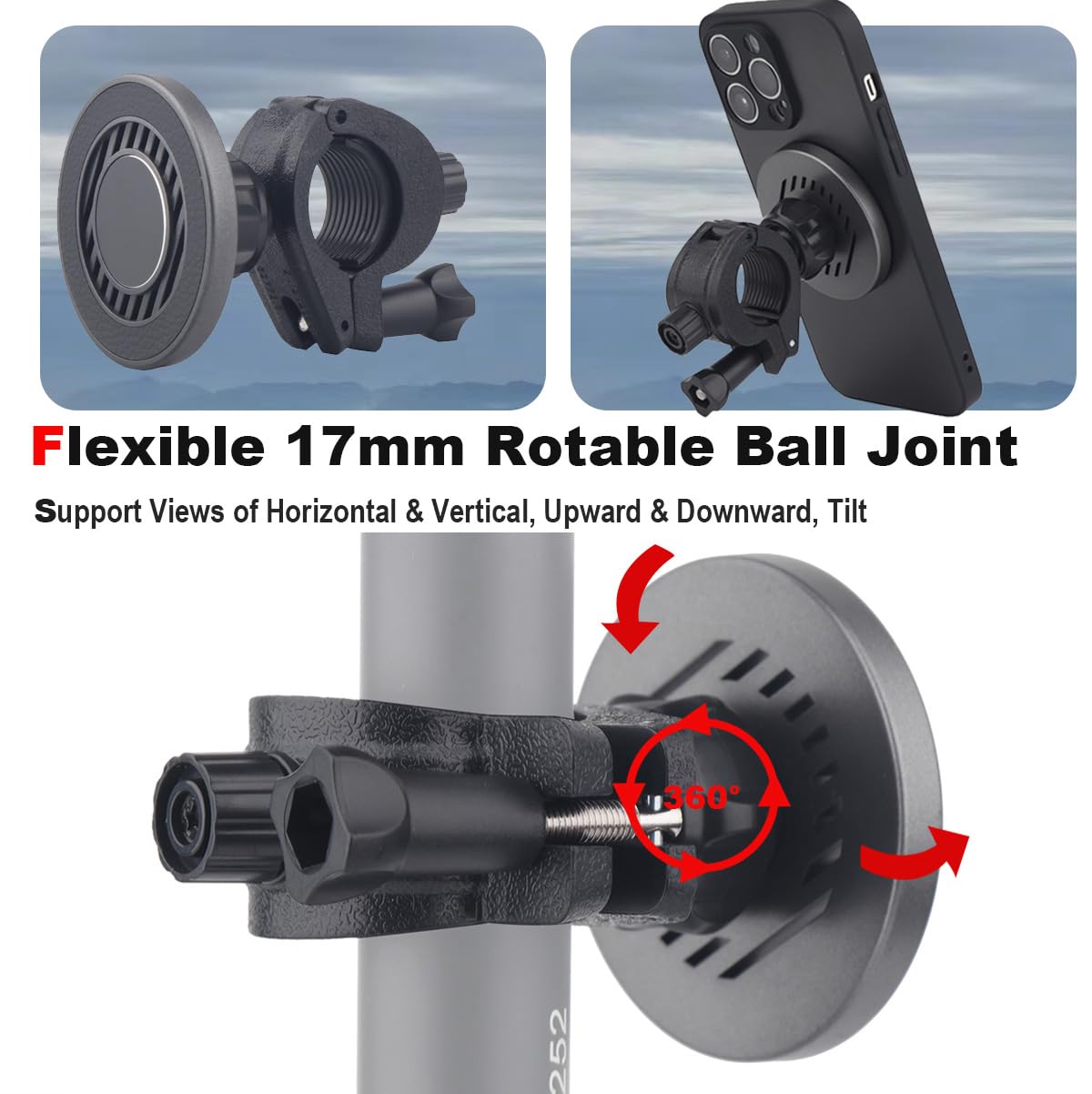Rigdance Magnetic Phone Holder For Insta360, For Dji Osmo Pocket 2 3 Used On Selfie Sticks, Boat Phone Holder, Cell Phone Holder For Microphone Stand/Tripods, Fits For 17Mm-25Mm Tubes