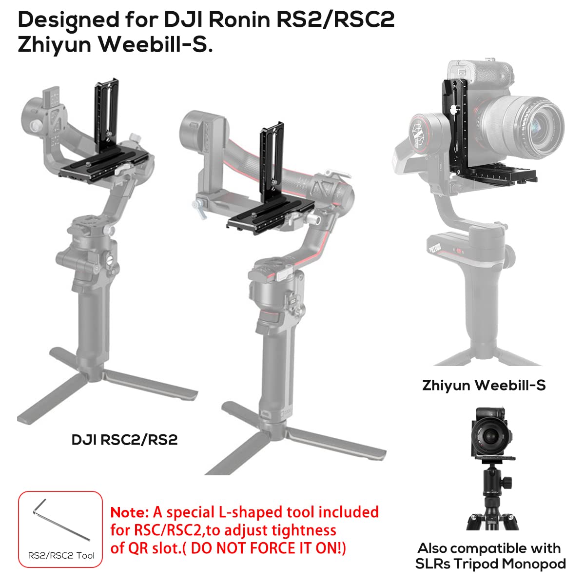 Eaxanpic Aluminum L Bracket Vertical Horizontal Switching Quick Release Plate For Dji Ronin Rs2 Rsc2 Zhiyun Weebill-S Gimbal Stabilizer Tripod Monopod And Slrs