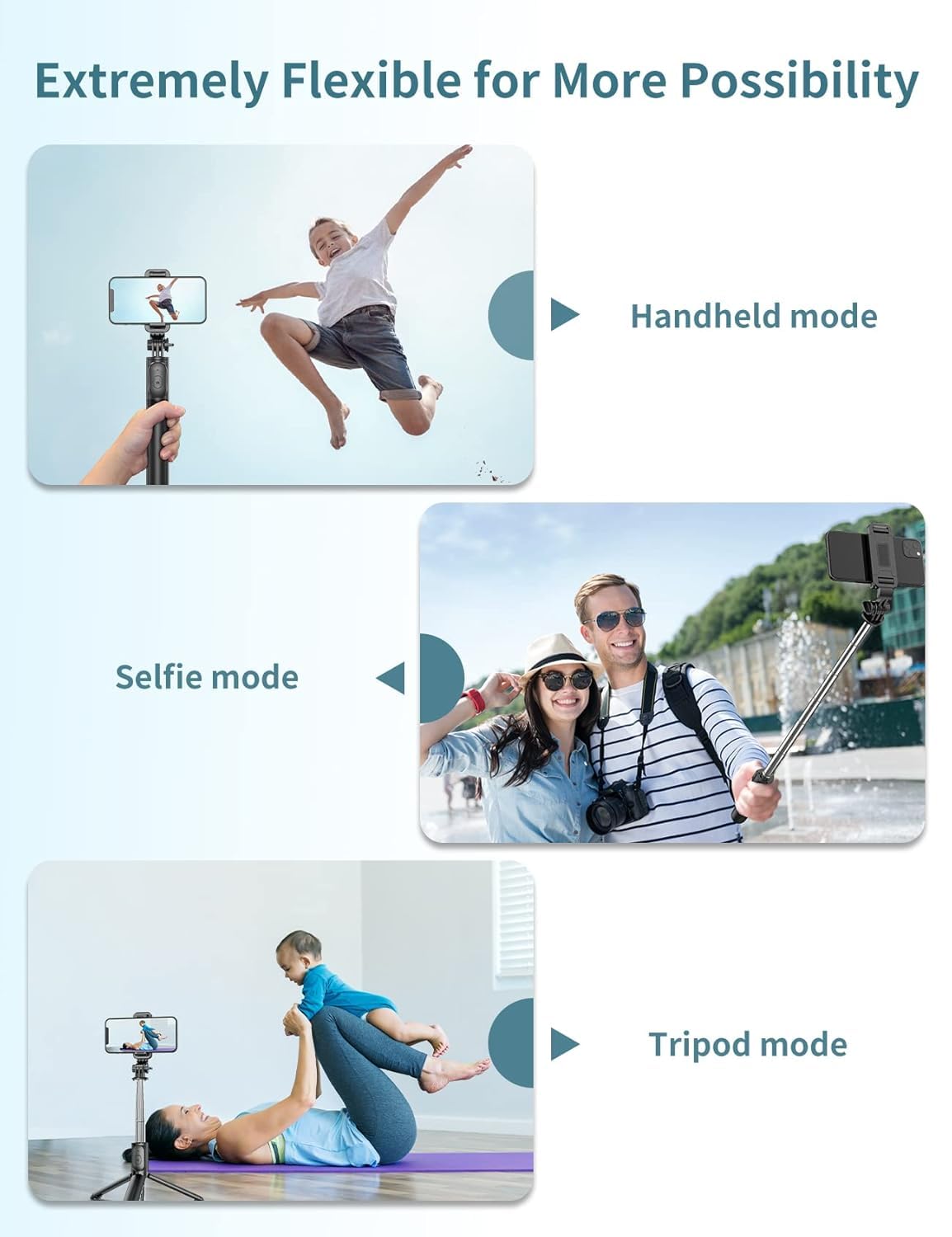Kzomkzoo Selfie Stick Tripod With Detachable Wireless Remote, 4 In 1 Extendable Portable Selfie Stick & Phone Tripod Stand Compatible With Gopro, Iphone/Samsung/Huawei