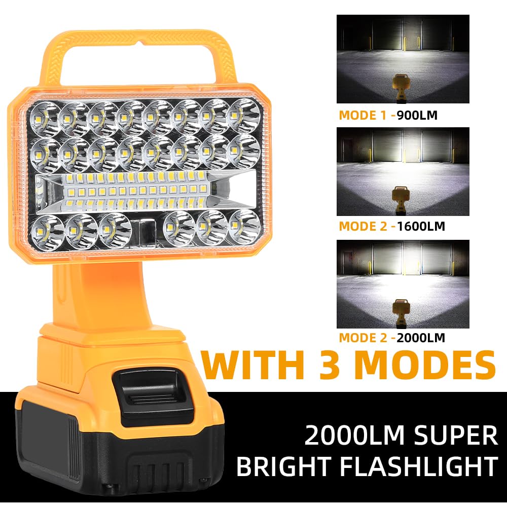 Weixblixian 2000Lm Light Compatible With Dewalt 20V Max Lithium-Ion Battery, 18W Flashlight With Usb Port, Led Work Light For Emergencies, Camping, Outdoor, Indoor(Battery Not Included)