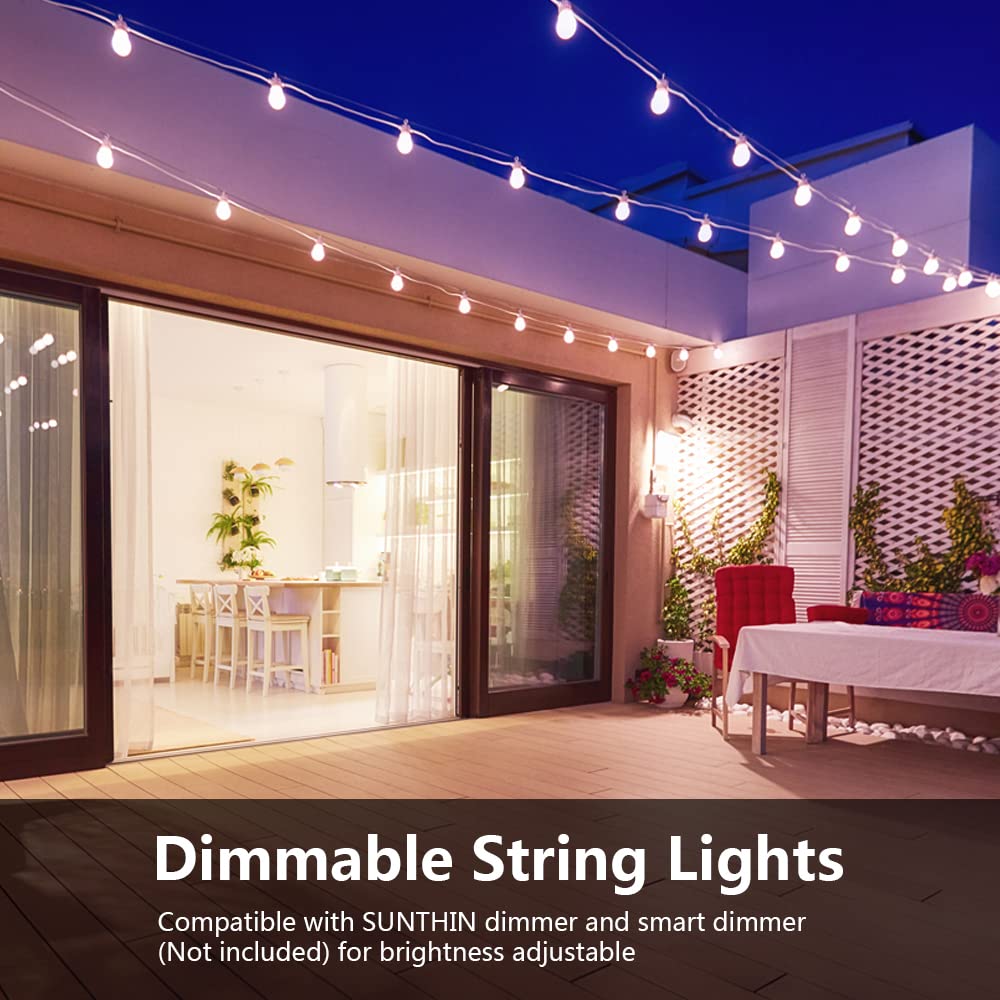 Sunthin White Outdoor String Lights, 96Ft White Patio Lights With 32 Shatterproof Led Bulbs For Garden, Backyard, Porch, Cafe, Deck, Wedding, Party, Gathering
