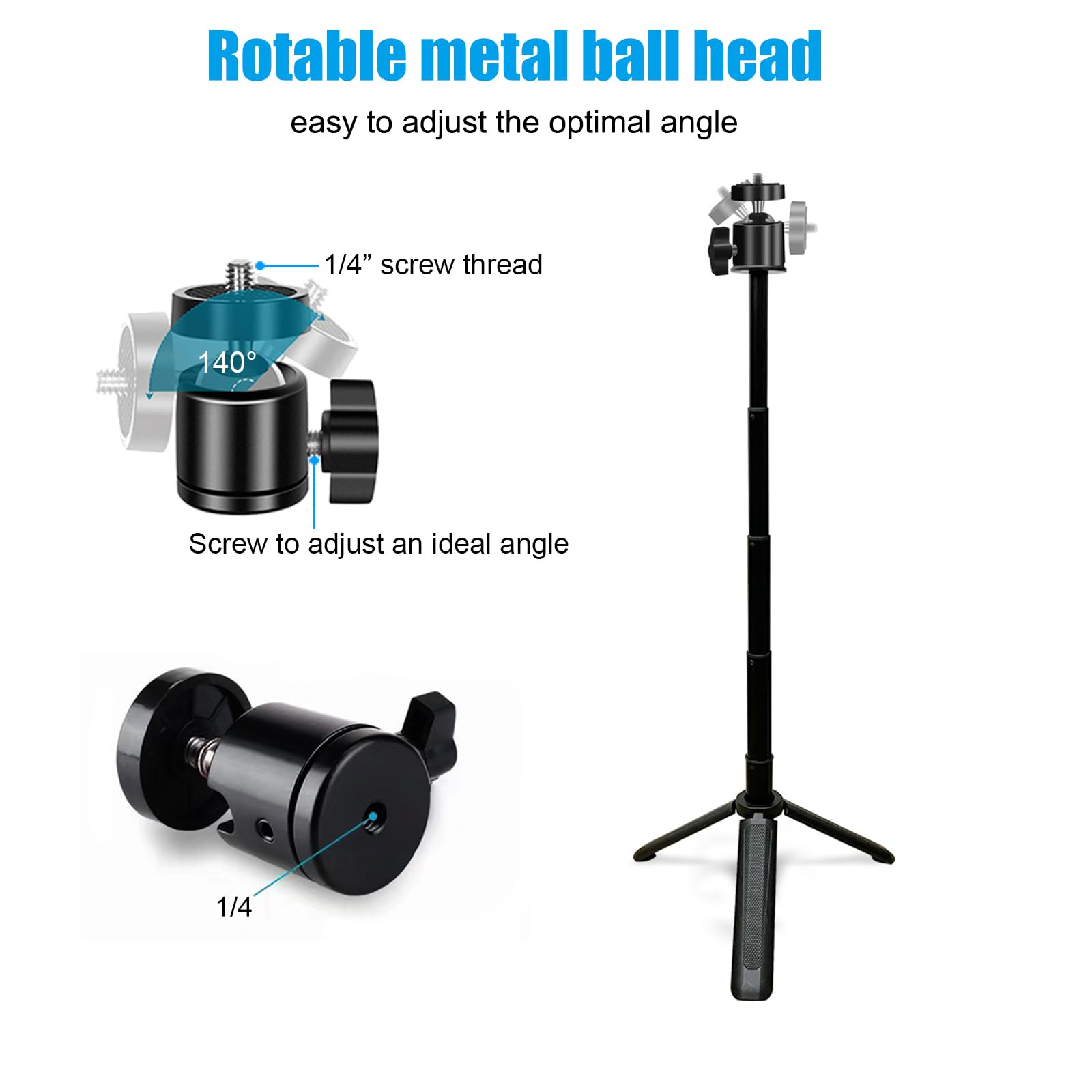 Khazylorr Webcam Tripod For Desk, Mini Tripod For Webcam Extendable Small Tripods For Camera 5 Levels Adjustment 360 Swivel, Desktop Webcam Stand For Logitech Webcams Iphone Samsung And Action Camera
