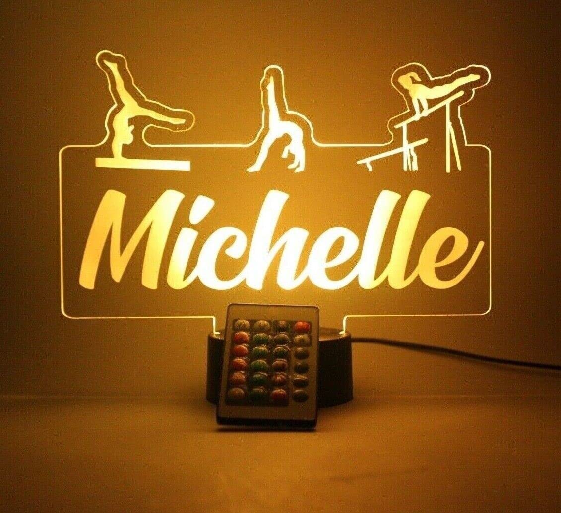 Mirror Mania Gymnast On Beam Bars Floor Night Light Up Lamp Led Personalized Name Engraved Gymnastics Athlete Gymnasts Tumbler Desk Table Lamp - It'S Wow, With Remote, 16 Color Options, Great