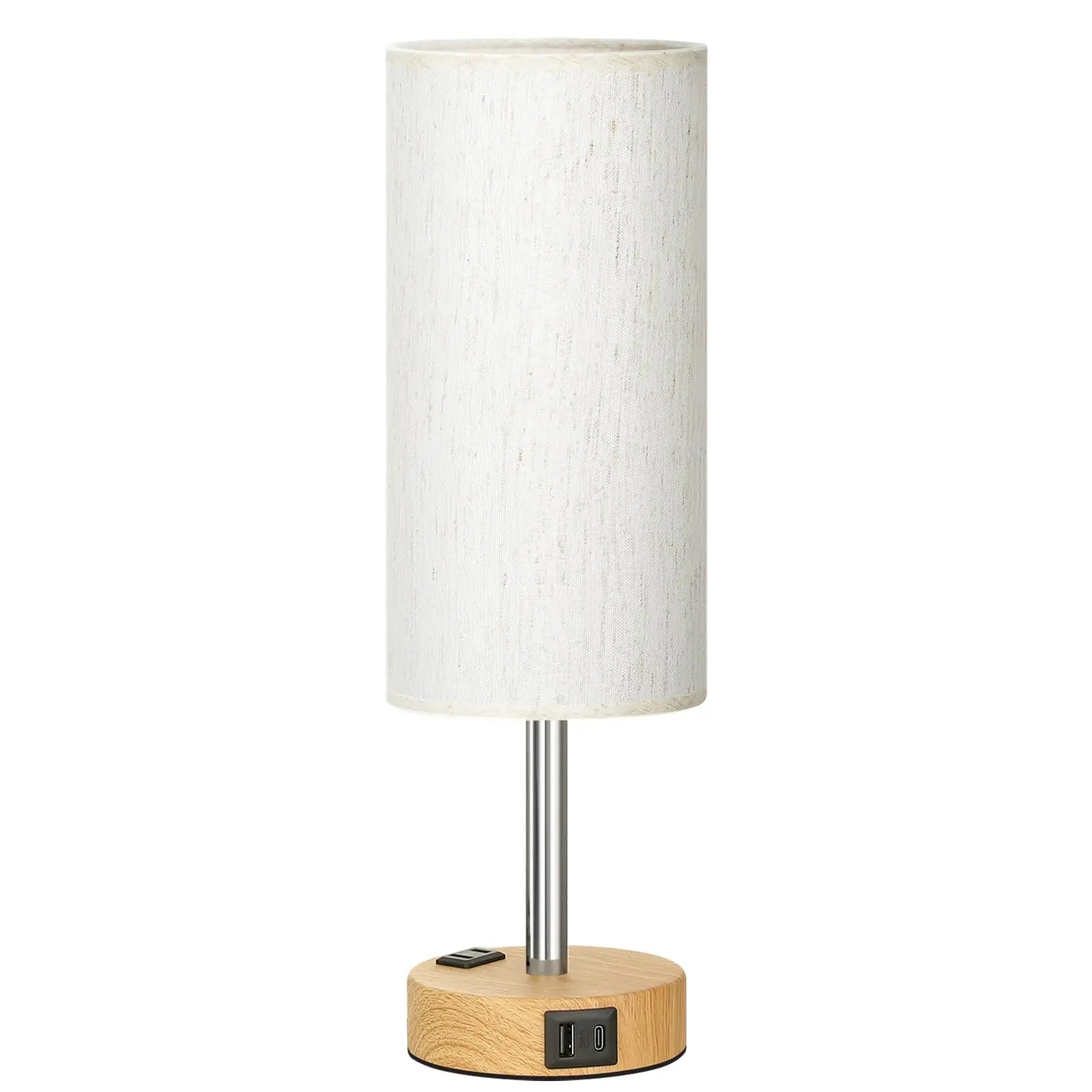 Fenmzee Bedside Table Lamp for Bedroom - 3 Way Dimmable Touch Lamp USB C Charging Ports and AC Outlet, Small Lamp Wood Base Round - Koospark