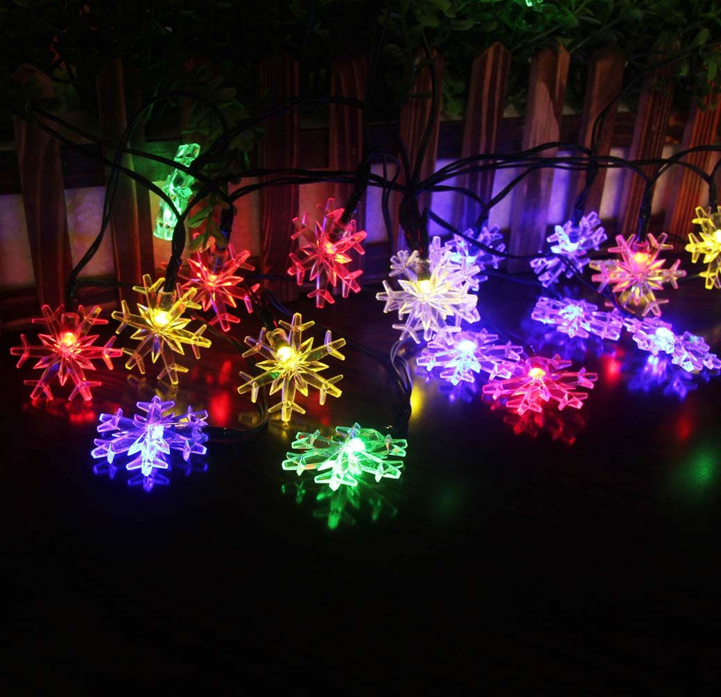 Splocolor Solar Snowflake String Lights 20Ft 30 Leds Waterproof 8 Modes Solar Powered String Fairy Christmas Lights For Patio Holiday Party Gar Indoor Outdoor