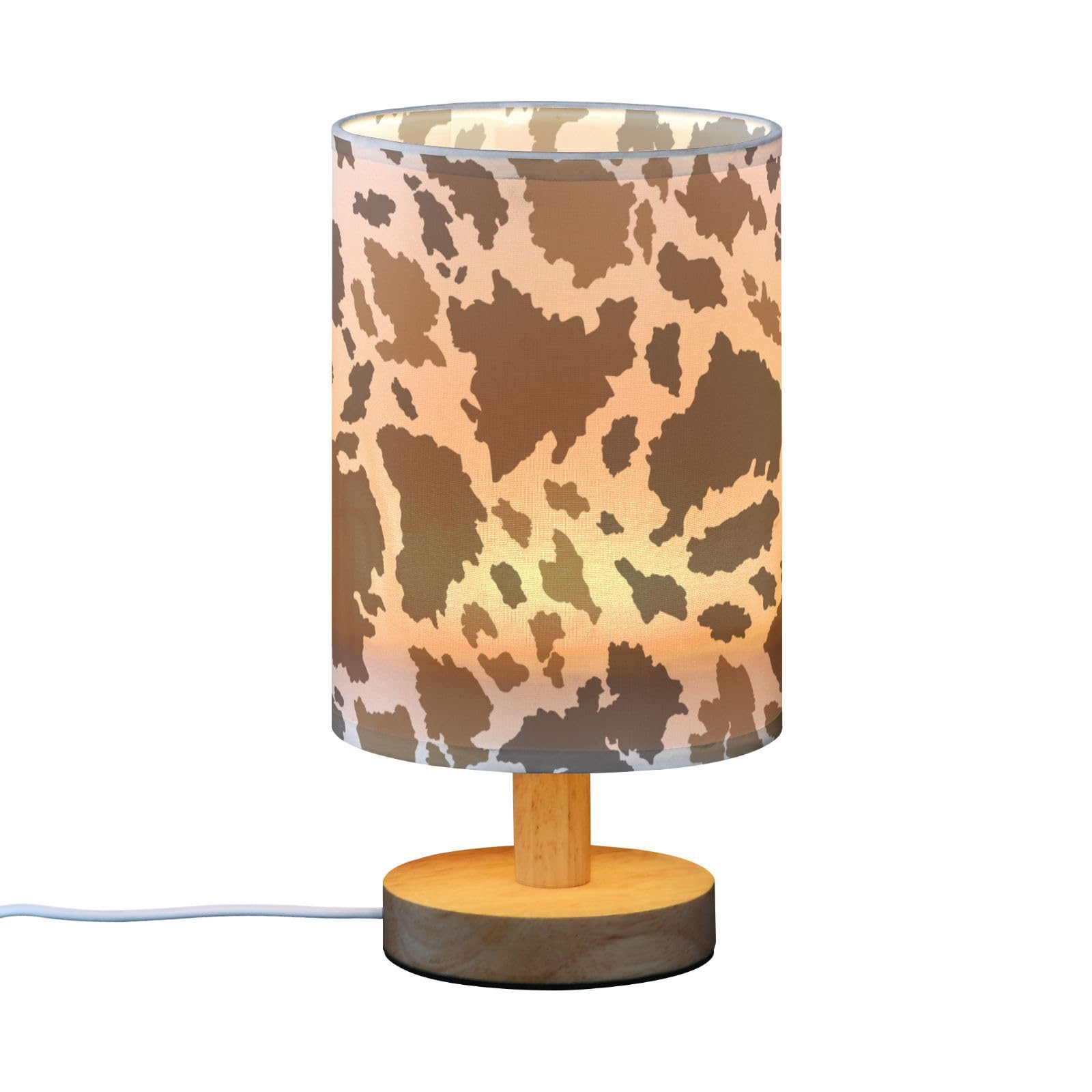 Oarencol Bedside Table Lamp Cow Print Nightstand Lamp With Wood Brown Animals Skin Desk Lamps For Bedroom Living Room Nursery Office Home Decor