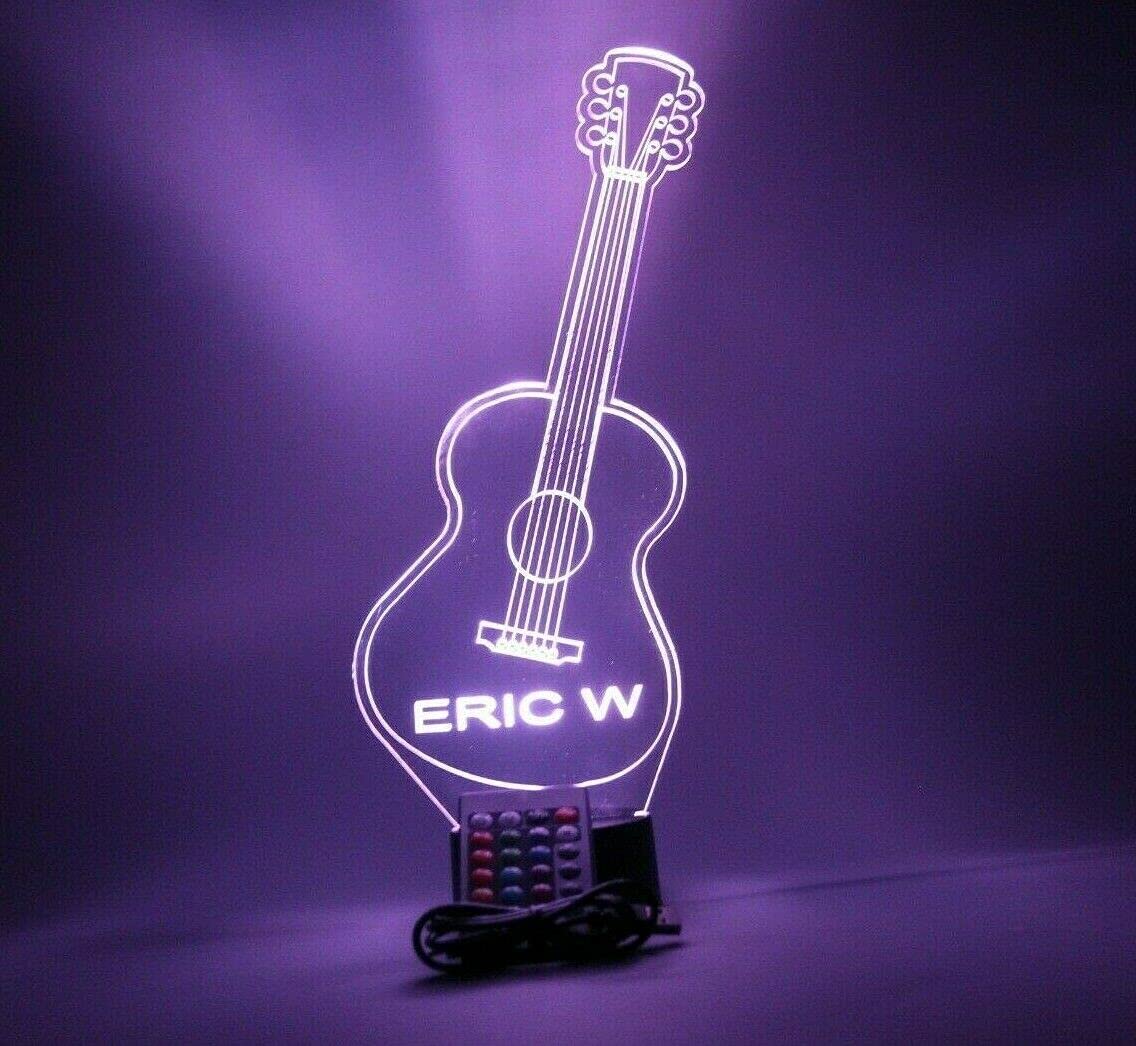 Mirror Mania Guitar Night Light Up Table Lamp Led Personalized Name Engraved Acoustic Lap Guitars Music Instrument - It'S Wow, With Remote, 16 Color Options, Dimmer, Engraved, Guitarist