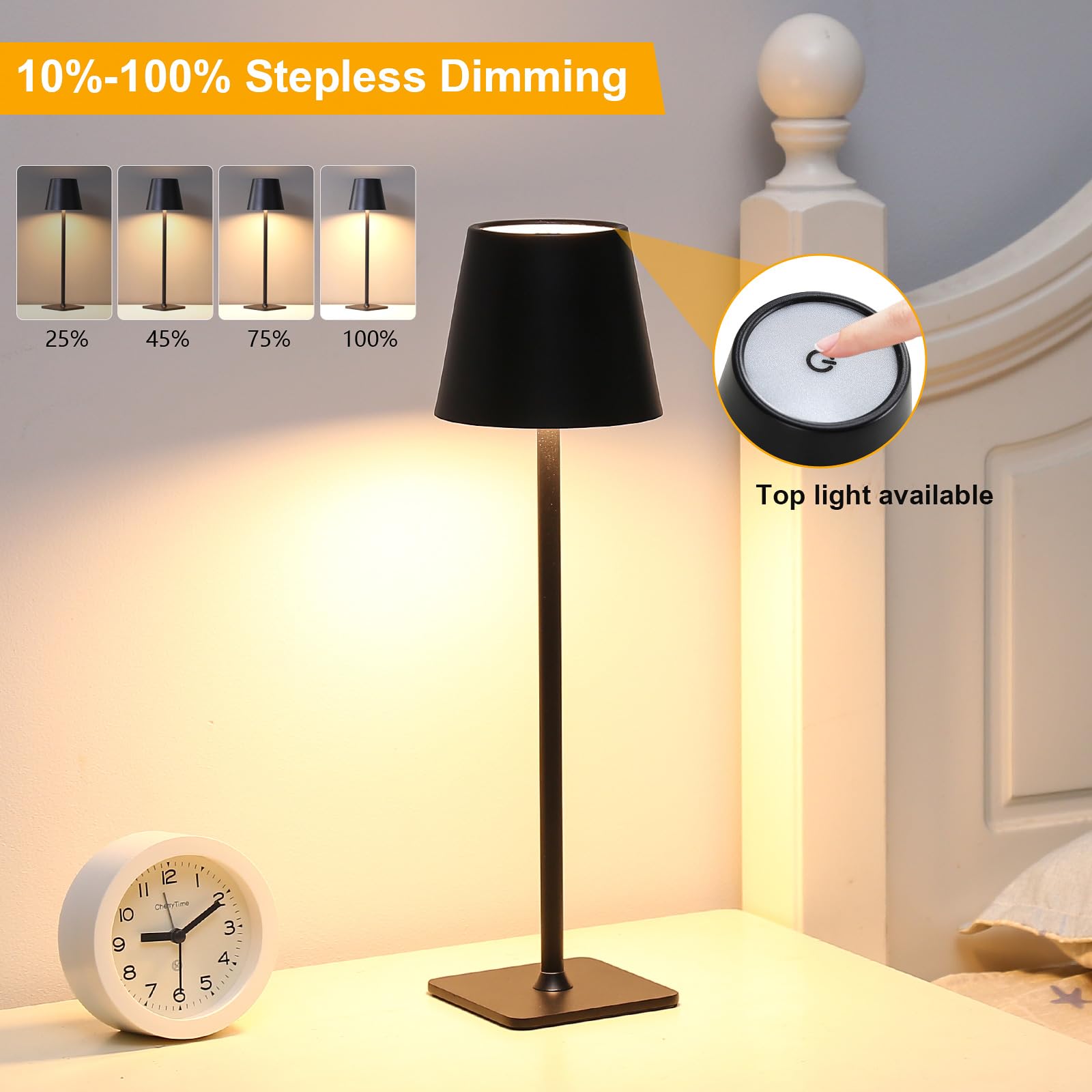Hajinlu Cordless Table Lamp Battery Operated Rechargeable For Dinning Table Home Decor Bedside Nightstand Small Night Light (Red)