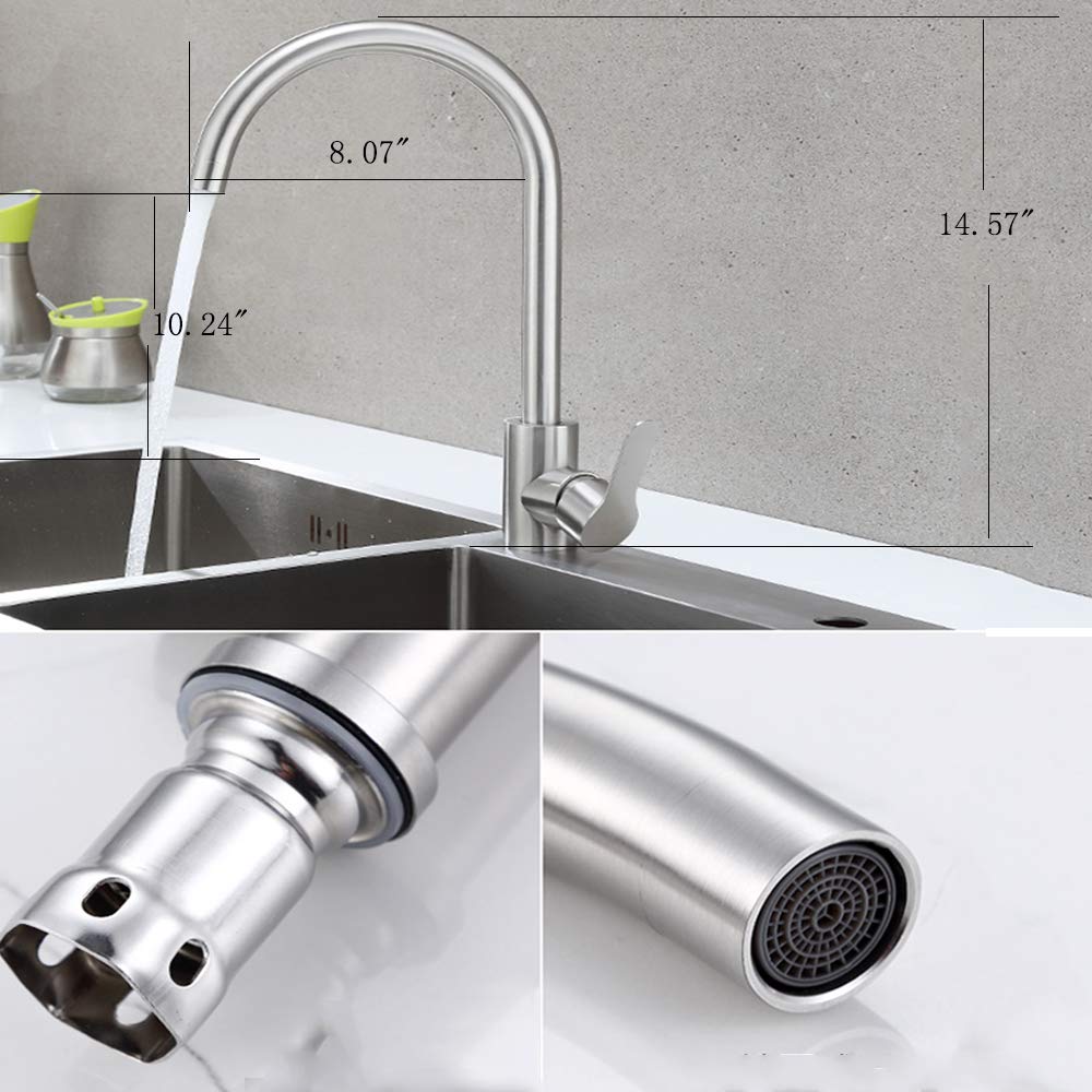 Hoyoju Kitchen Sink Faucet Mix - Single Handle Hot And Cold 304 Stainless Steel Kitchen & Bath Fixture - Brushed Nickel Finish