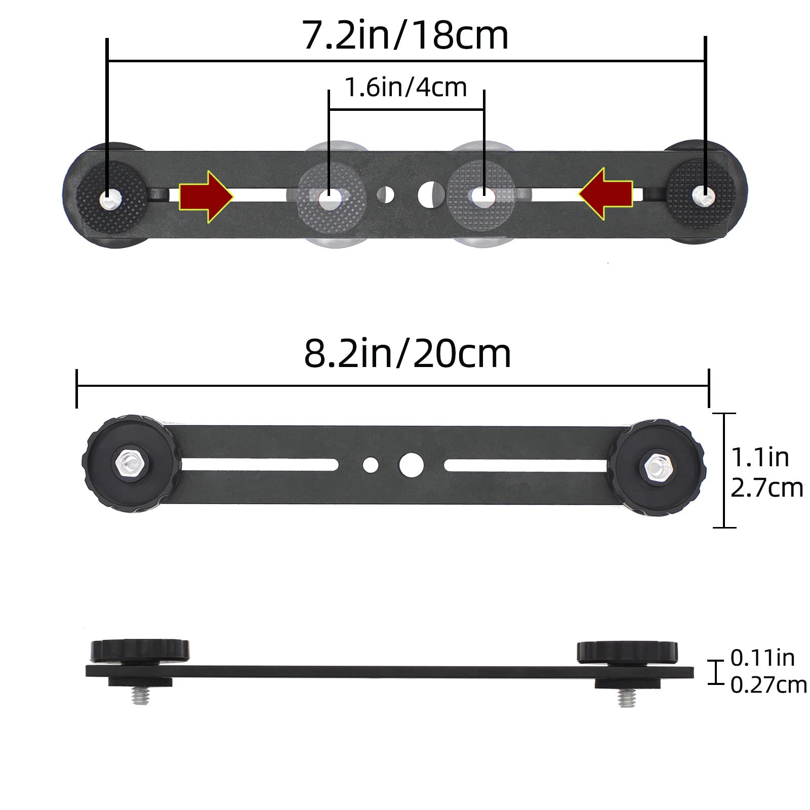 Zeetain 8"/20Cm Dual Speedlite Camera Mount Tripod Bracket Flash Extension Bar, Led Video Light, Dslr Flash Light