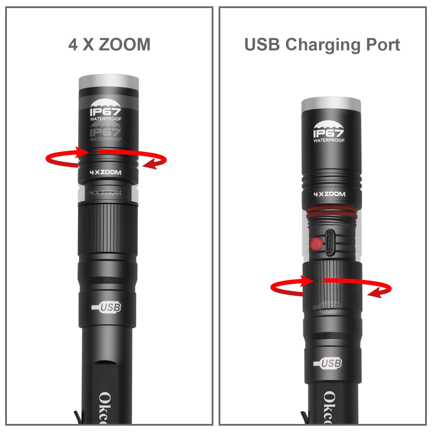 Okcomuy Rechargeable Pen Light Flashlight Ip67 Waterproof With Pocket Clip 4-Zoomable, Prefect Pocket Flashlight For Inspection,Work,Repair