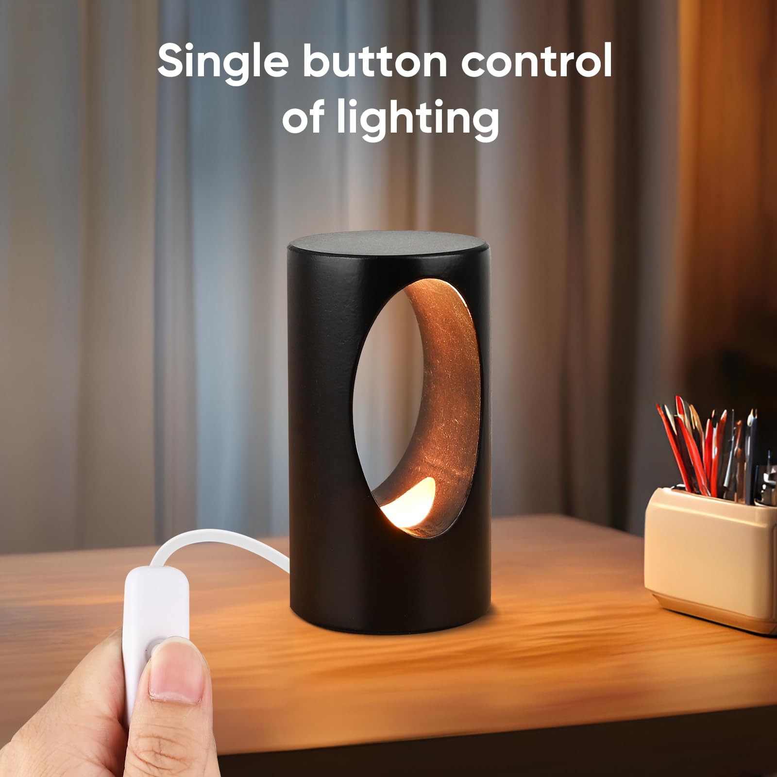 Lonrisway Led Wood Table Lamp,Natural Beech Bedroom Bedside Night Light, Dimmable Led Lighting, Creative Home Decor Desk Lamp, Unique House Warmging