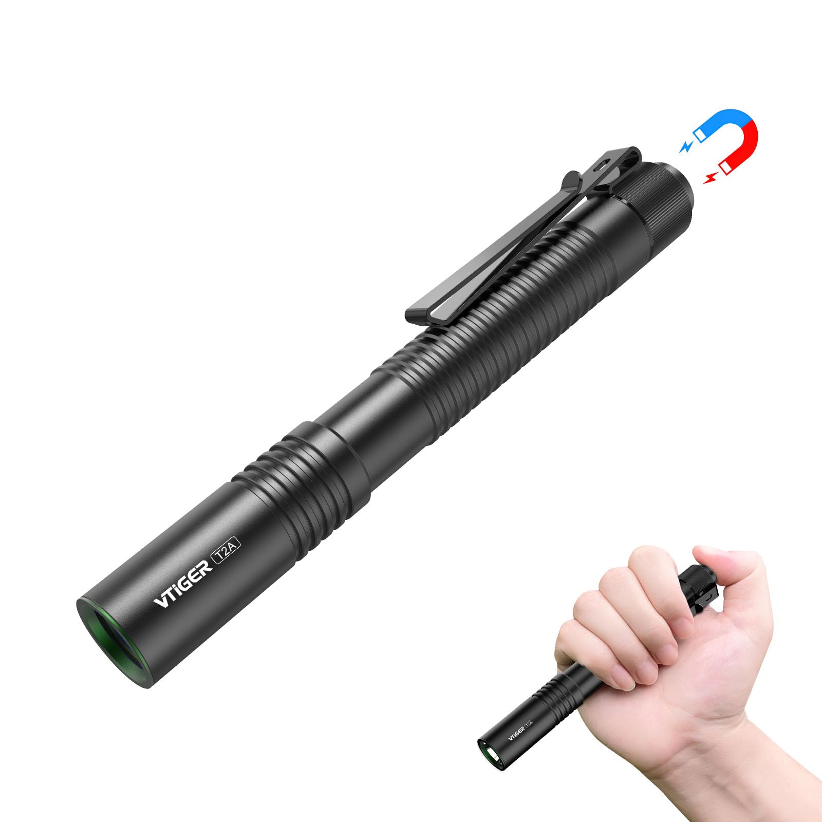 Vtiger T2A Compact Edc Flashlight,1500 High Lumens Aa Rechargeable Led Flashlight, Super Bright Small Utility Tail Switch Pocket Pen Light With Magnet For Camping,Hiking,Outdoor,Home,Emergency