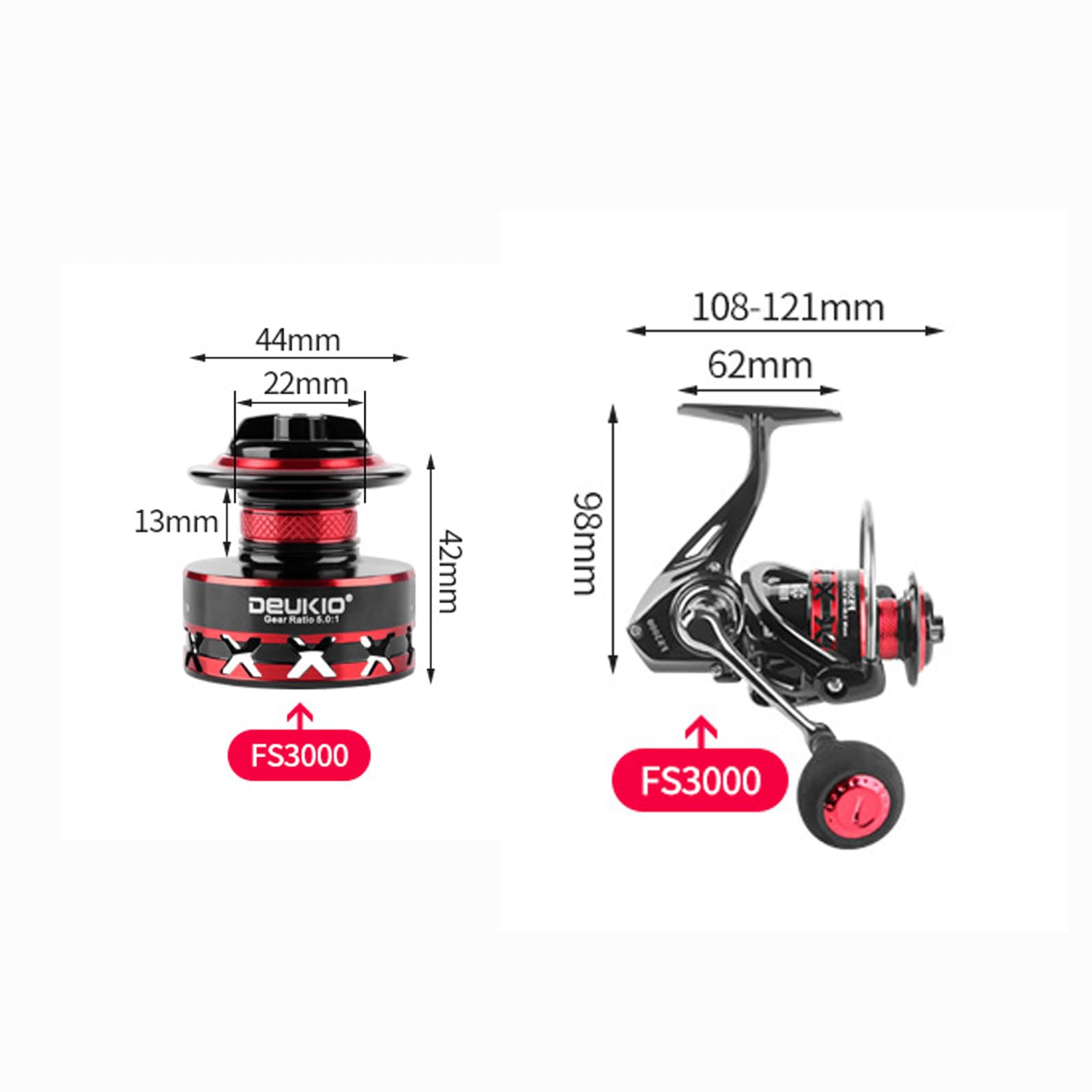 Kovnise Saltwater Spinning Reel Reversible Fishing Reel Black-Red Foldable Handle Interchangeable Left/Right Lightweight Smooth Powerful Spinning Fishing Reel With 5.0:1 Gear Ratio For Boat Fishing