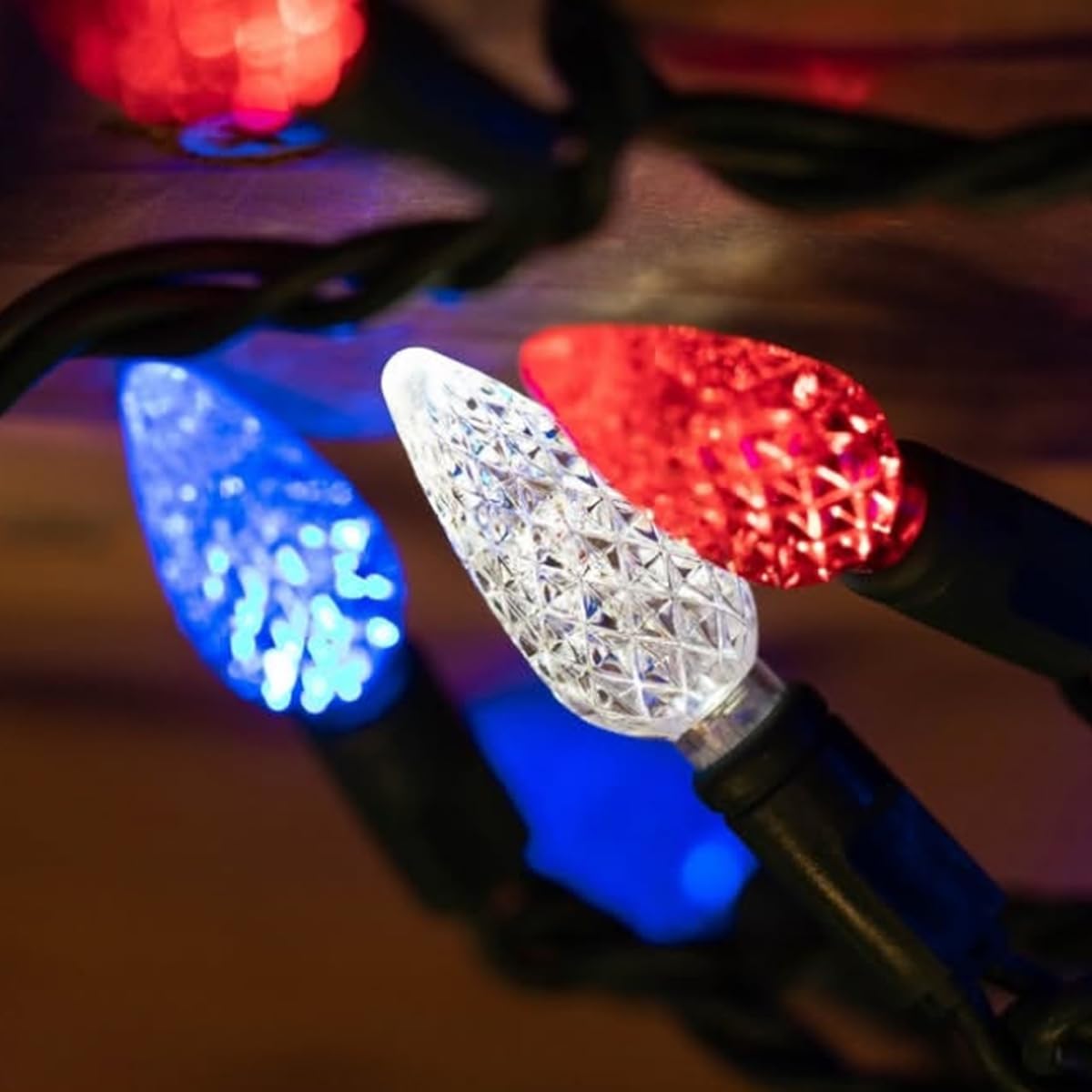 Smatols Solar July 4Th Day String Lights, 50 Led 8 Modes C6 Red White And Blue String Lights Waterproof Rechargeable Outdoor Garden Fairy Lights For Independence Day Party Patio Decorations